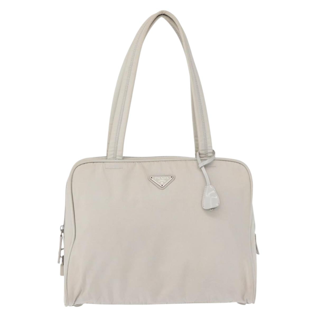 PRADA Tote Bag Nylon White Silver Auth am10449