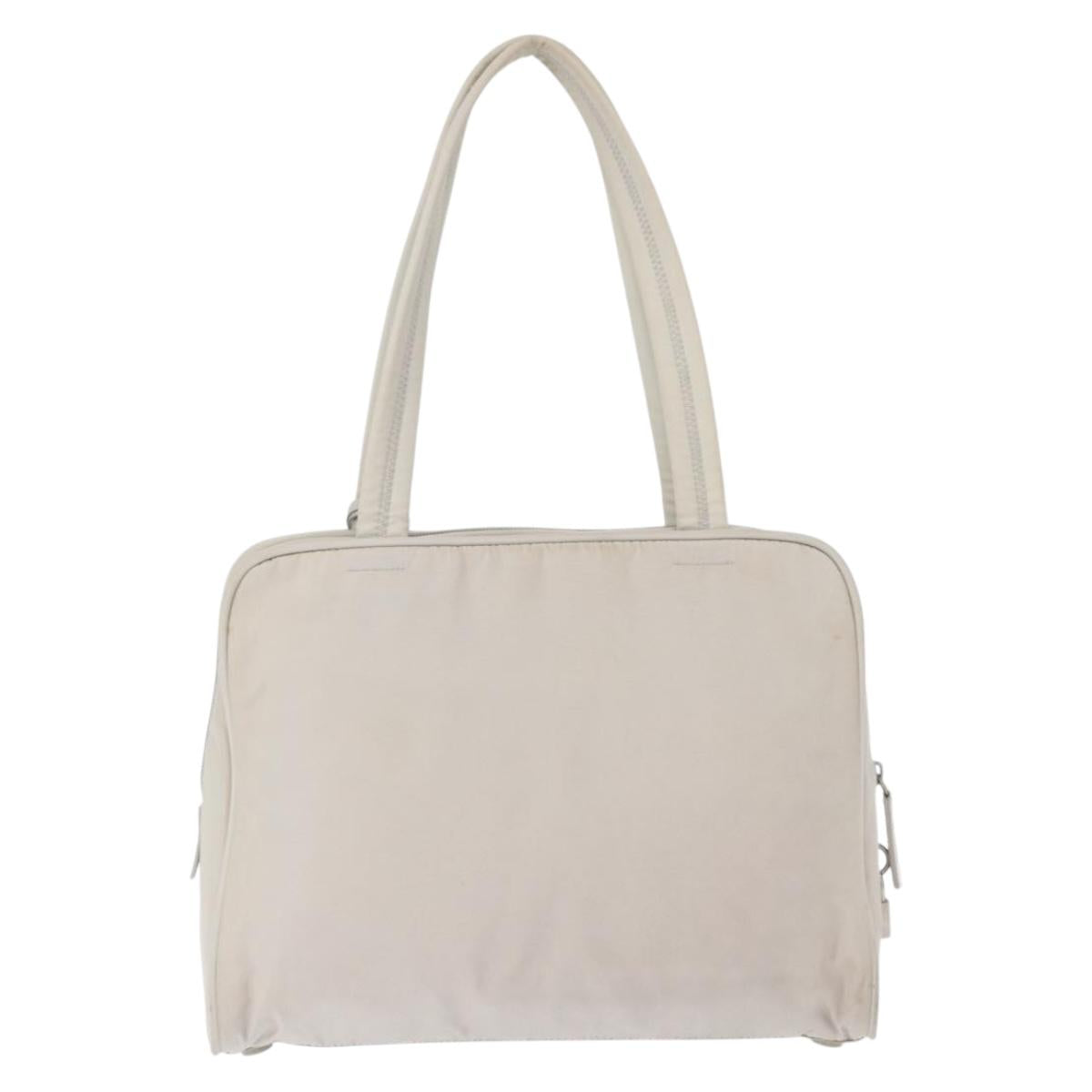 PRADA Tote Bag Nylon White Silver Auth am10449