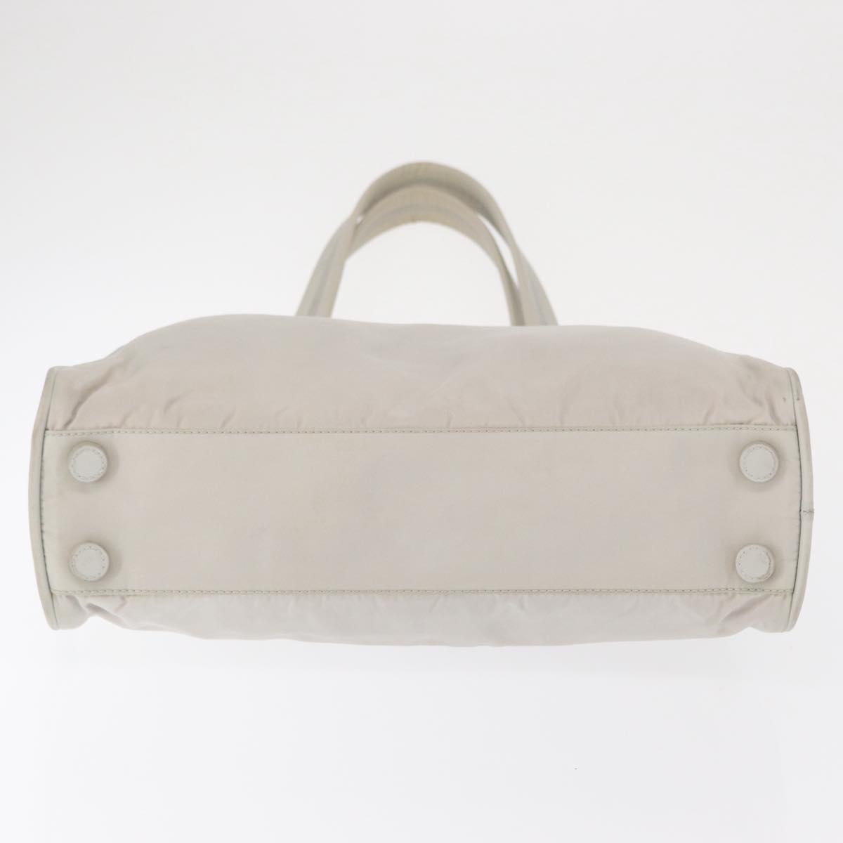 PRADA Tote Bag Nylon White Silver Auth am10449