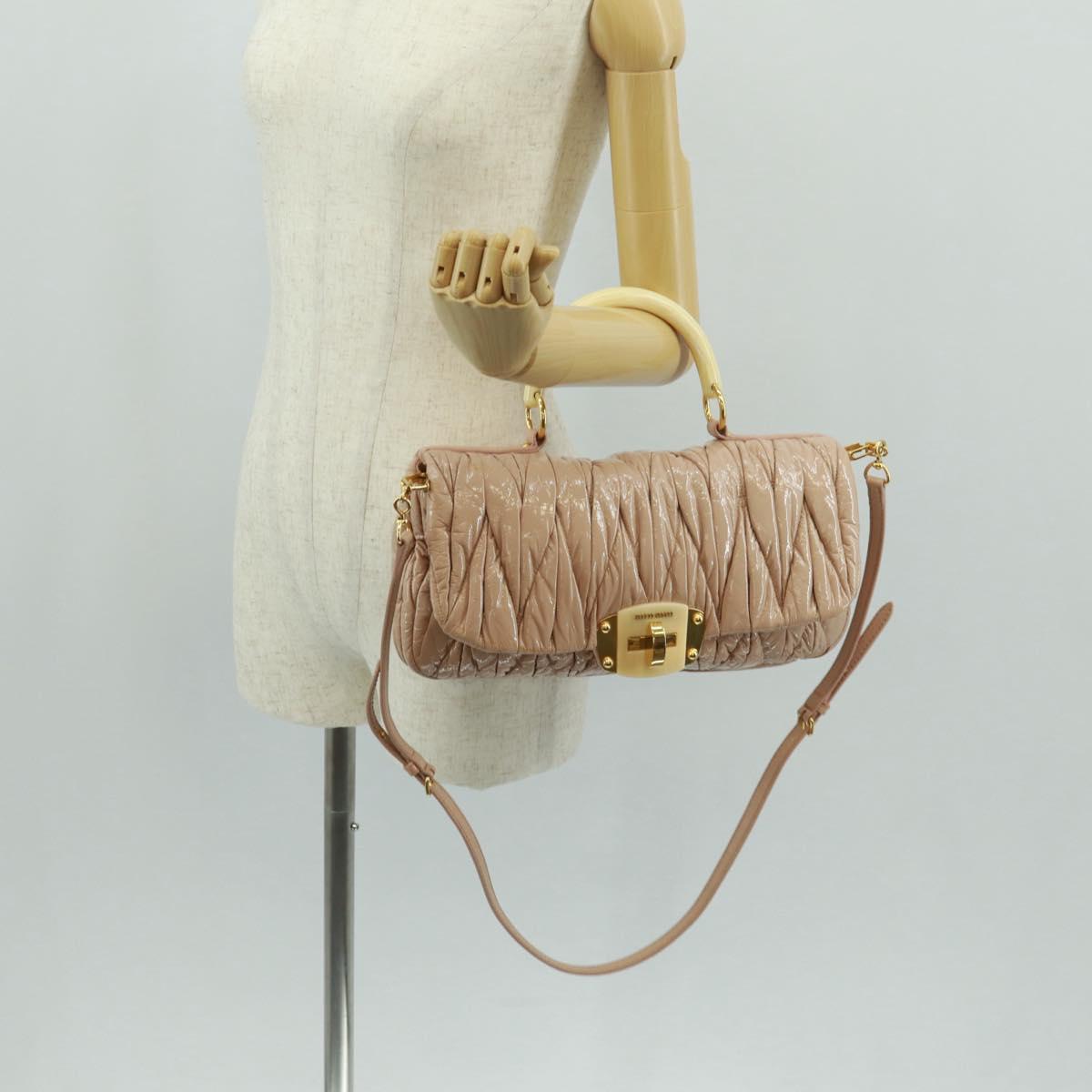 Miu Miu Hand Bag Patent leather 2way Pink Gold Auth am10466V