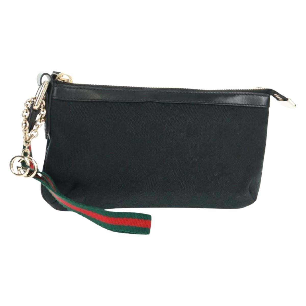 GUCCI GG Canvas Web Sherry Line Accessory Pouch Black Gold 191184 Auth am10471V