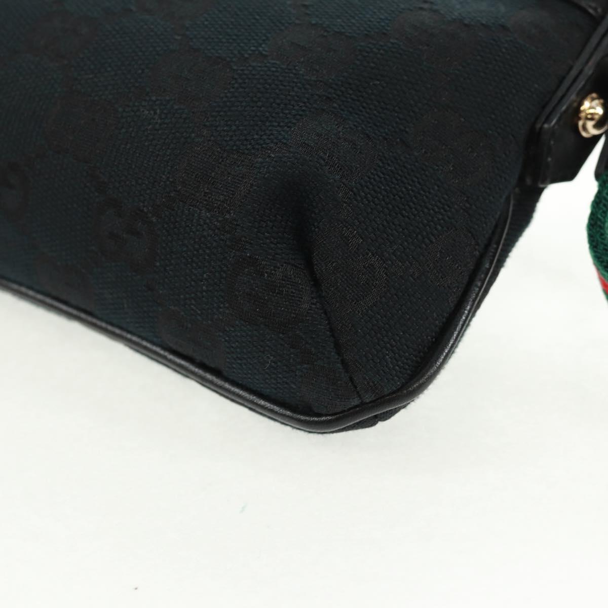 GUCCI GG Canvas Web Sherry Line Accessory Pouch Black Gold 191184 Auth am10471V