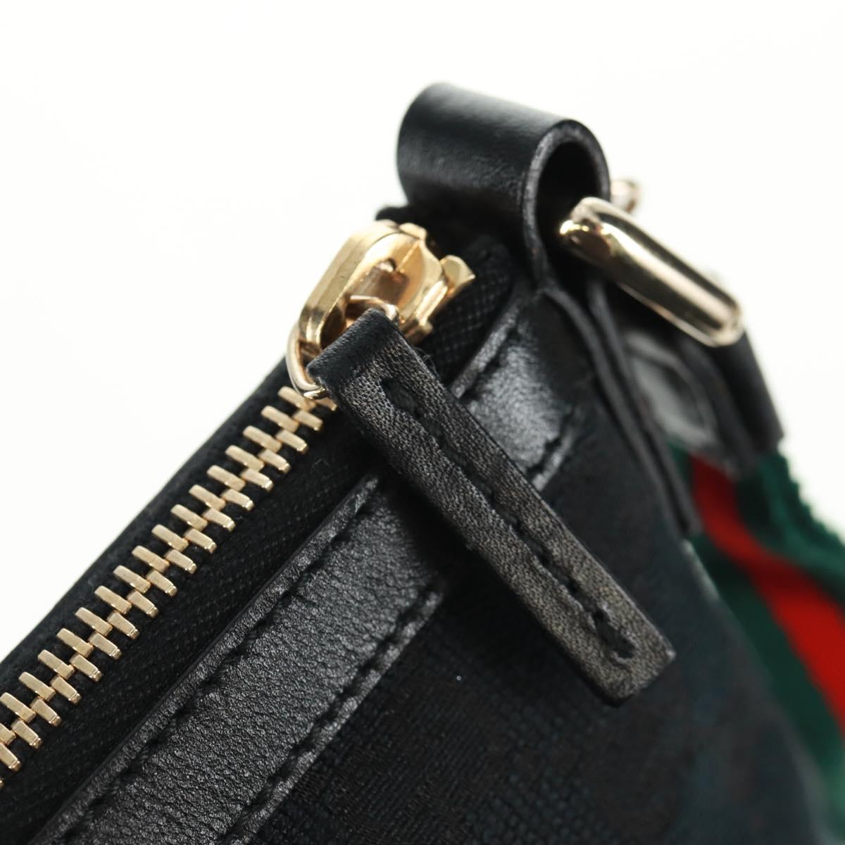 GUCCI GG Canvas Web Sherry Line Accessory Pouch Black Gold 191184 Auth am10471V