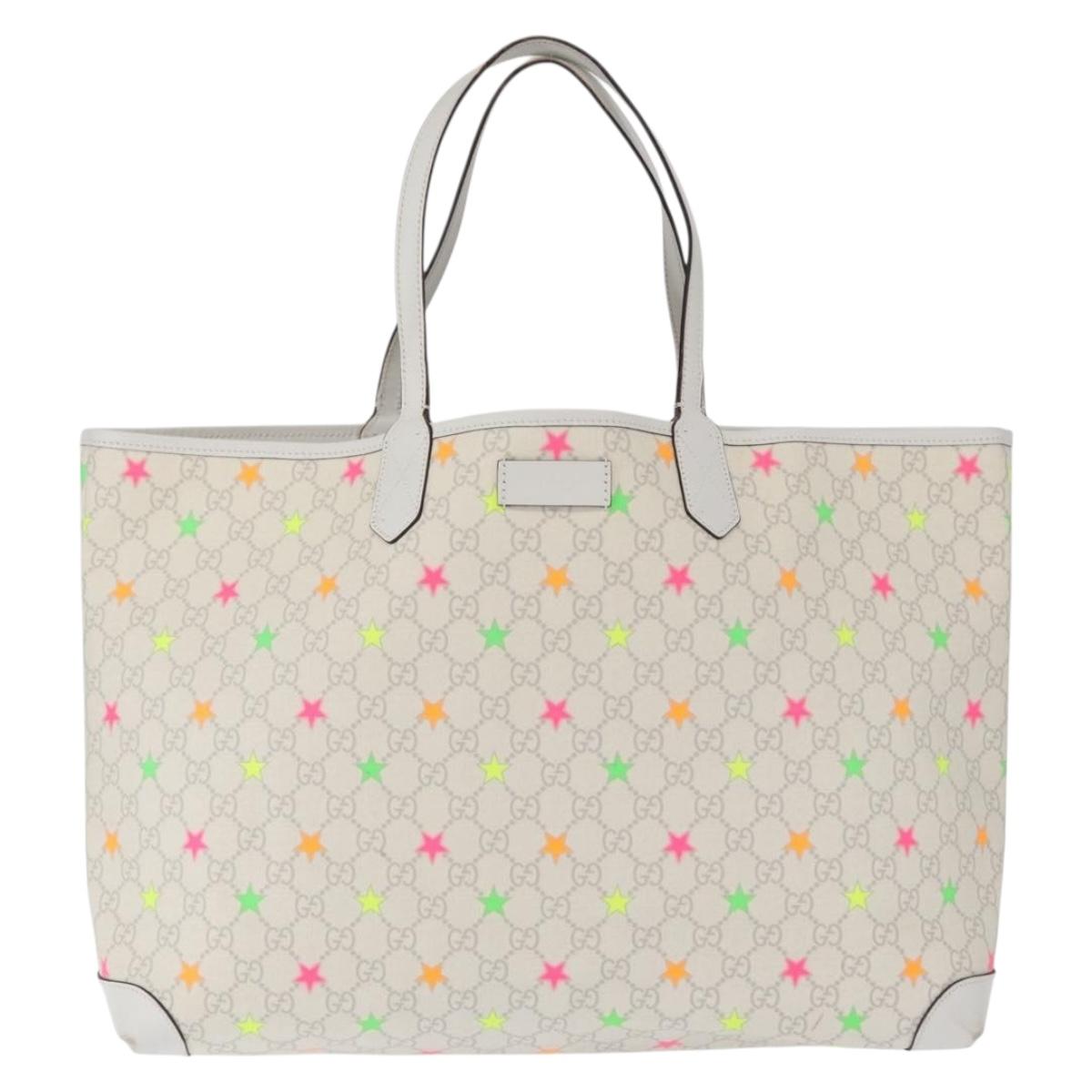 GUCCI GG Supreme Star Tote Bag PVC White 309407 Auth am10476