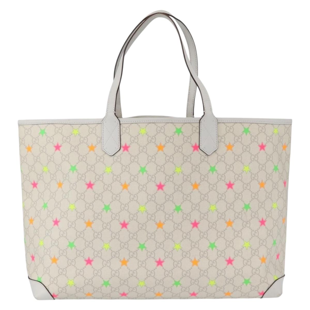 GUCCI GG Supreme Star Tote Bag PVC White 309407 Auth am10476