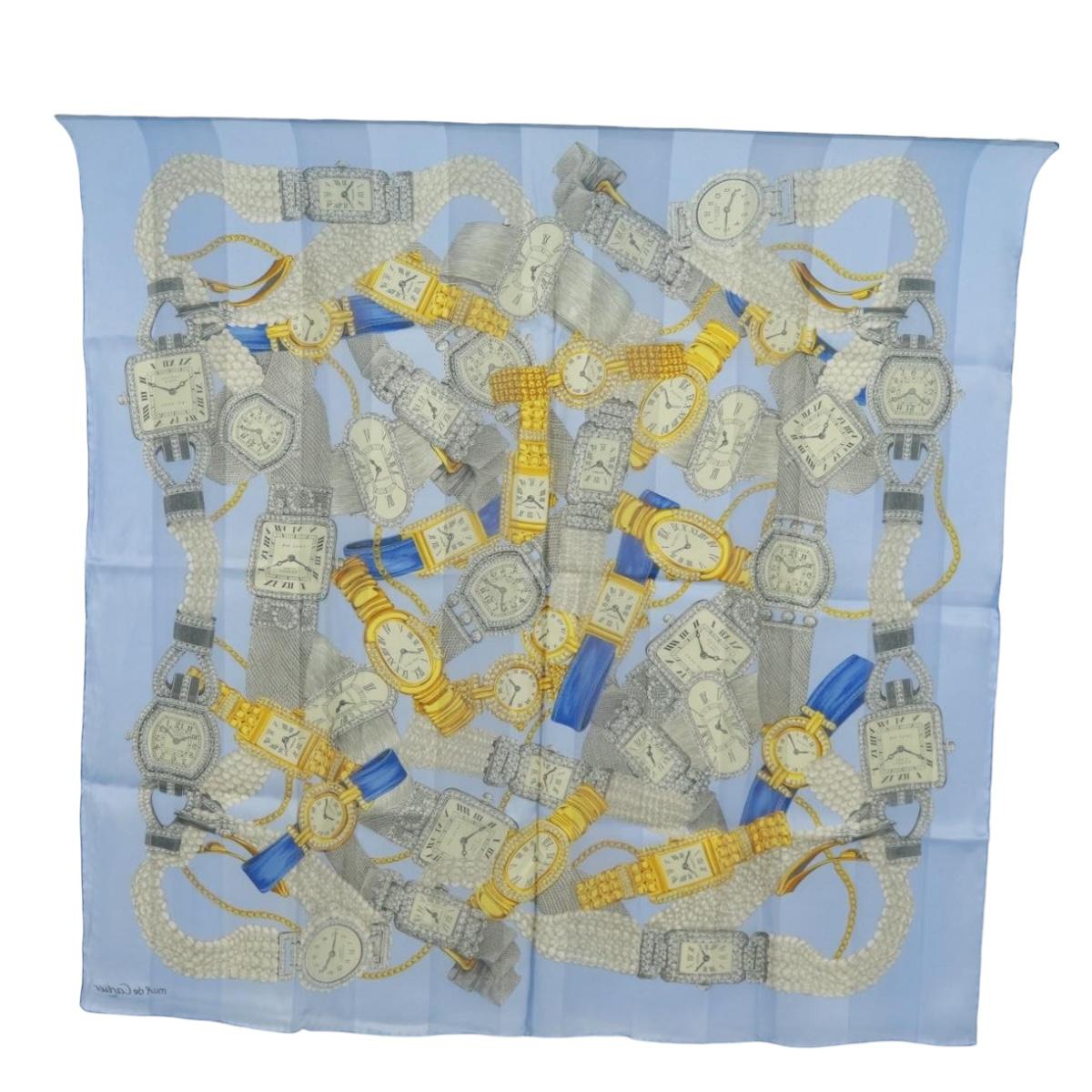 CARTIER Scarf Silk Blue Auth am10502V