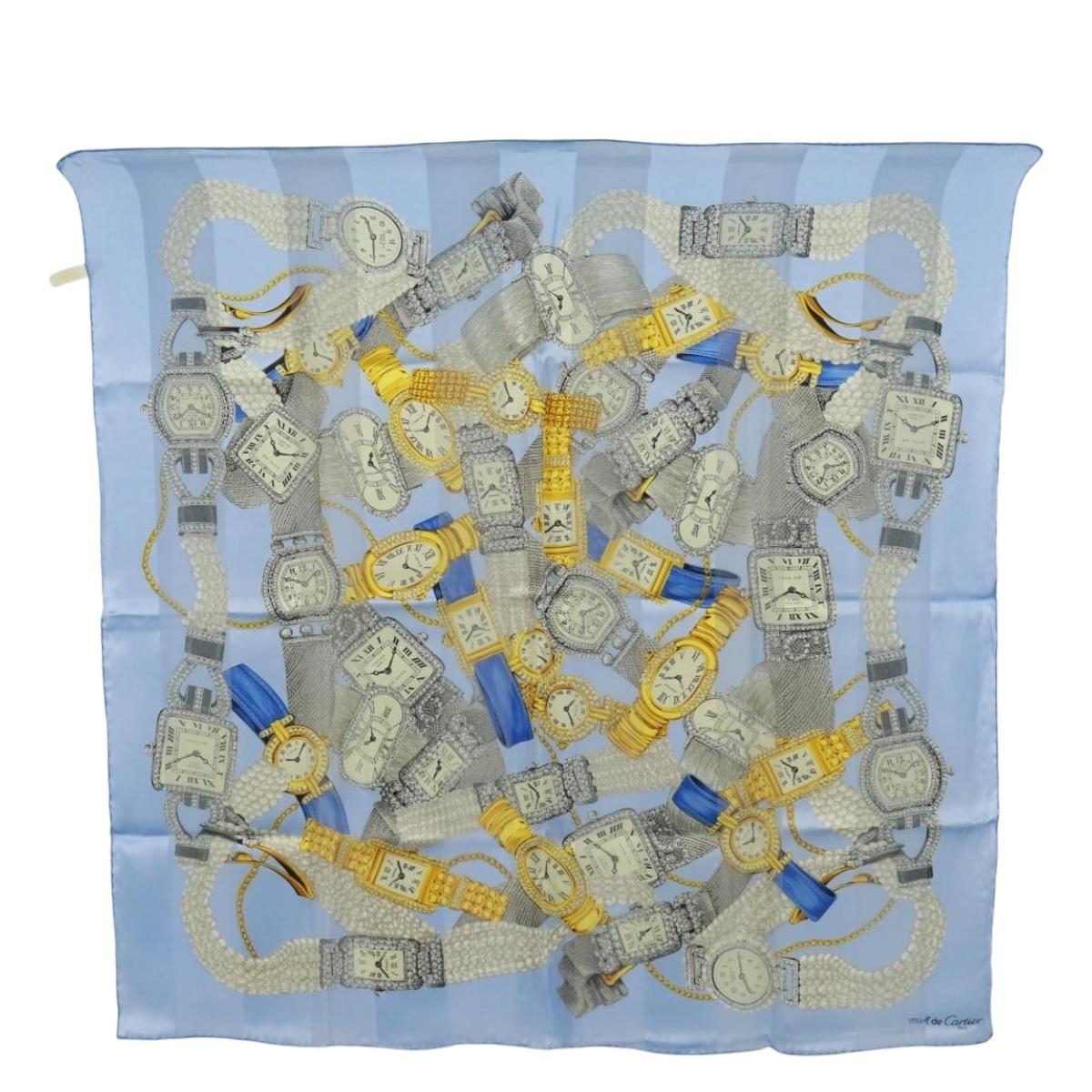 CARTIER Scarf Silk Blue Auth am10502V