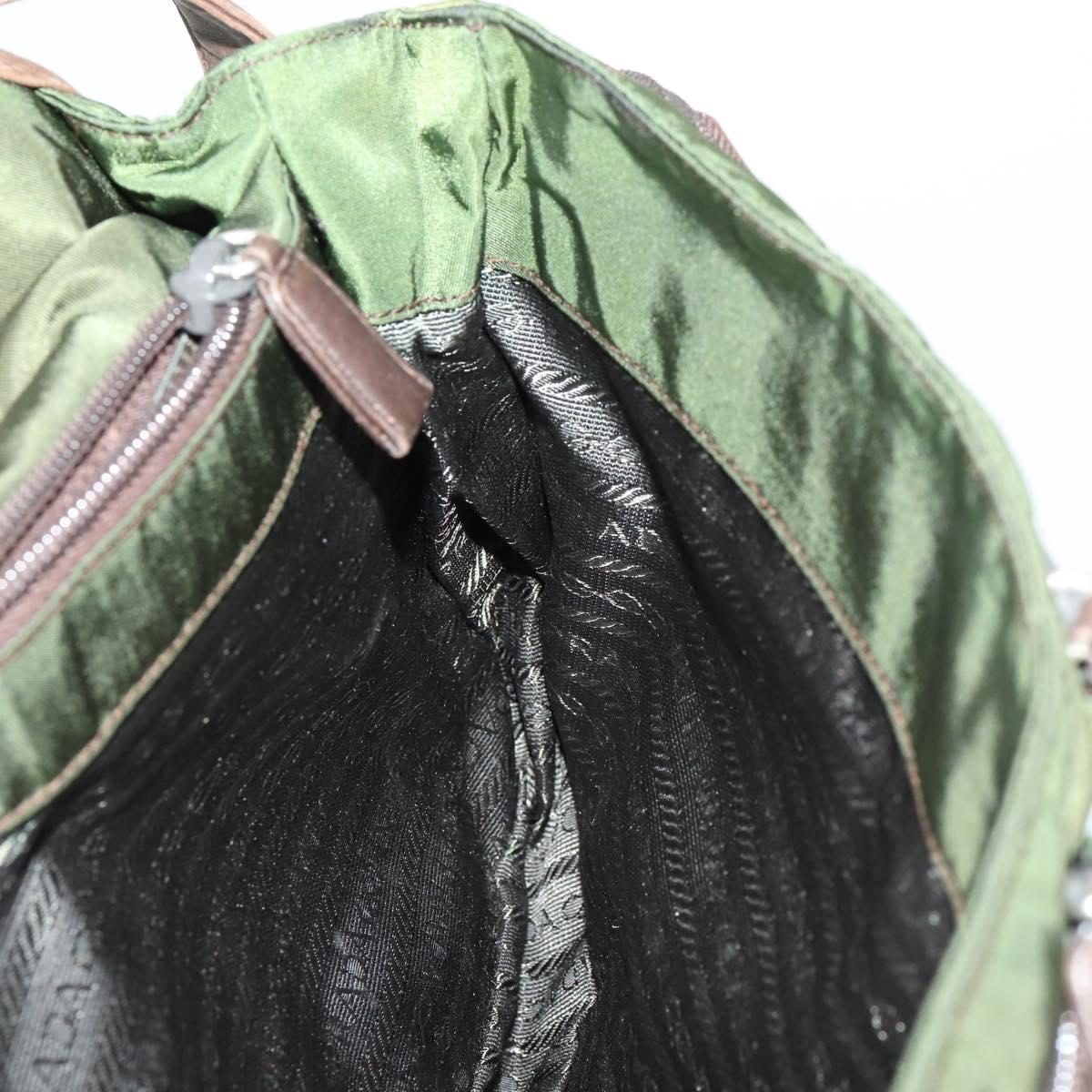 PRADA Shoulder Bag Nylon Khaki Silver Auth am10515
