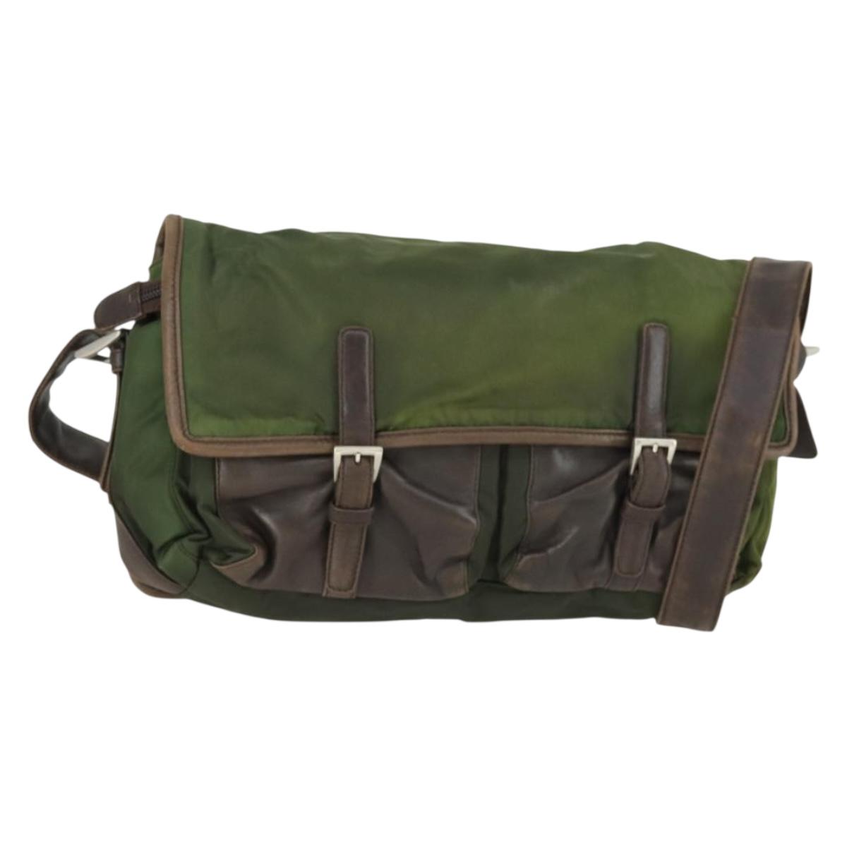 PRADA Shoulder Bag Nylon Khaki Silver Auth am10515