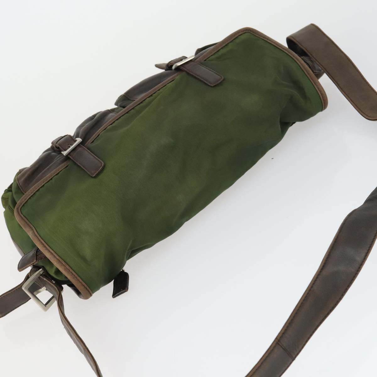 PRADA Shoulder Bag Nylon Khaki Silver Auth am10515