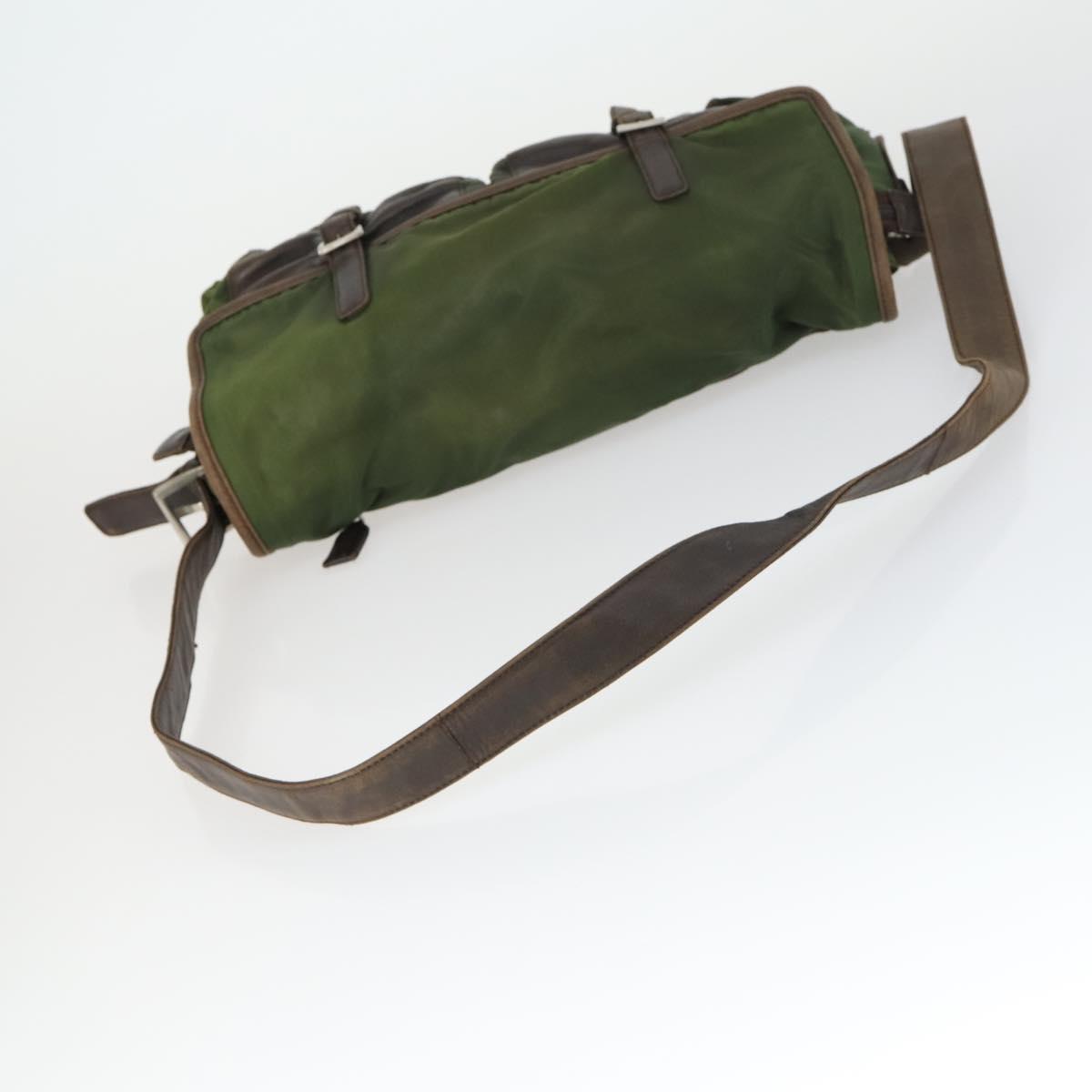 PRADA Shoulder Bag Nylon Khaki Silver Auth am10515