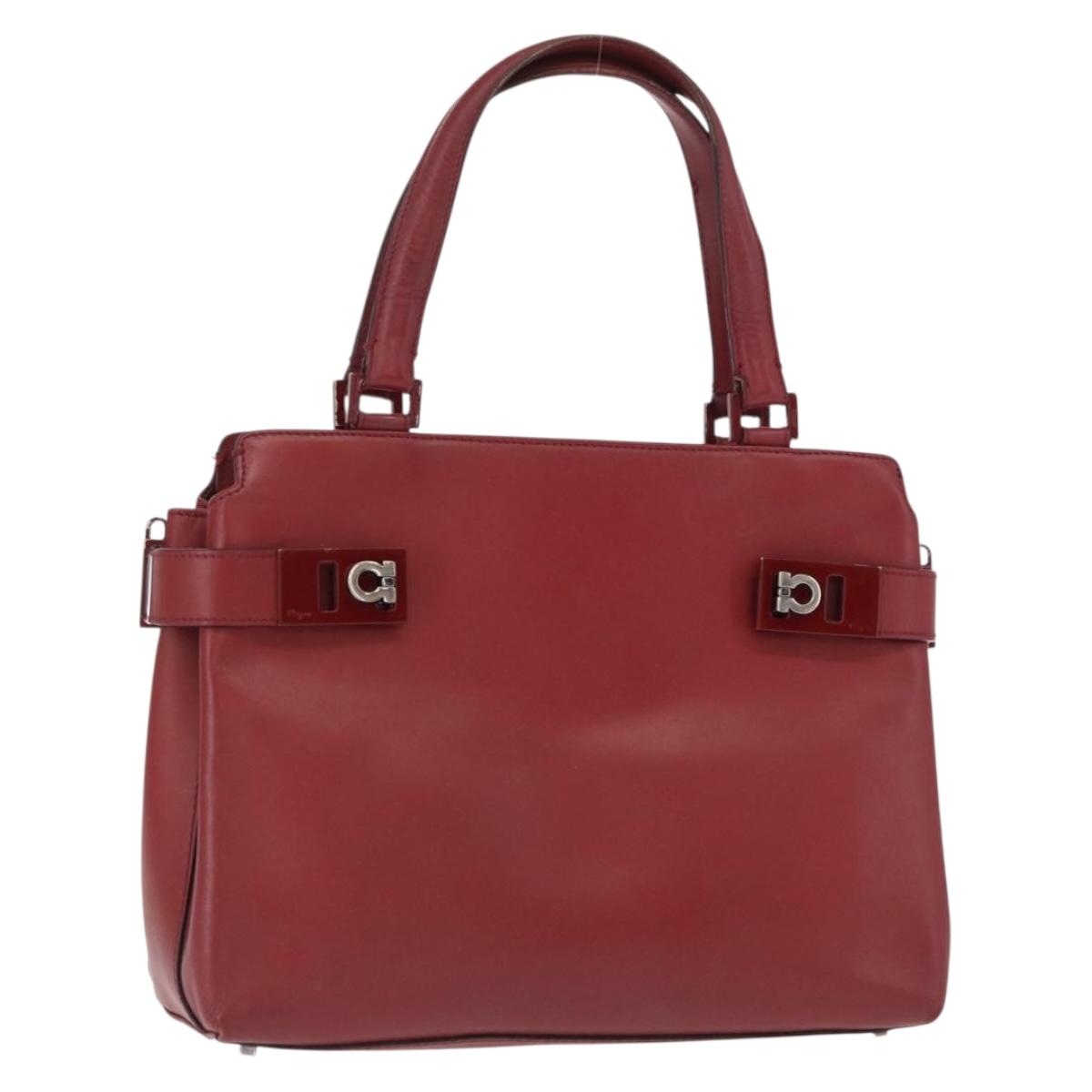 Salvatore Ferragamo Gancini Wanda Hand Bag Leather Red Silver Auth am10521