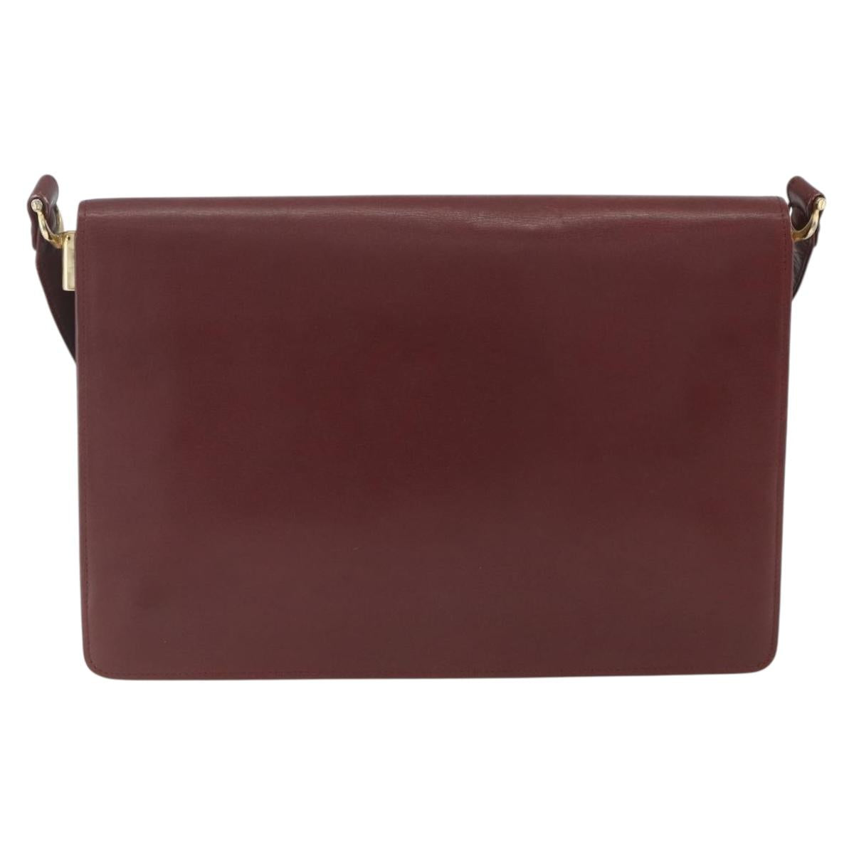 CARTIER Must Line Shoulder Bag Leather Bordeaux Gold Auth am10523