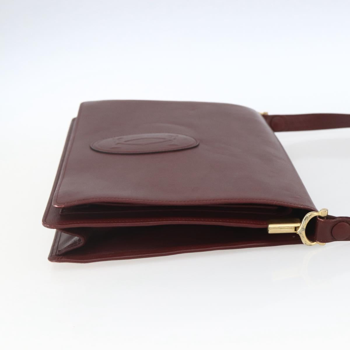 CARTIER Must Line Shoulder Bag Leather Bordeaux Gold Auth am10523