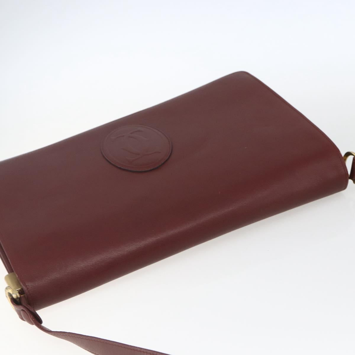 CARTIER Must Line Shoulder Bag Leather Bordeaux Gold Auth am10523