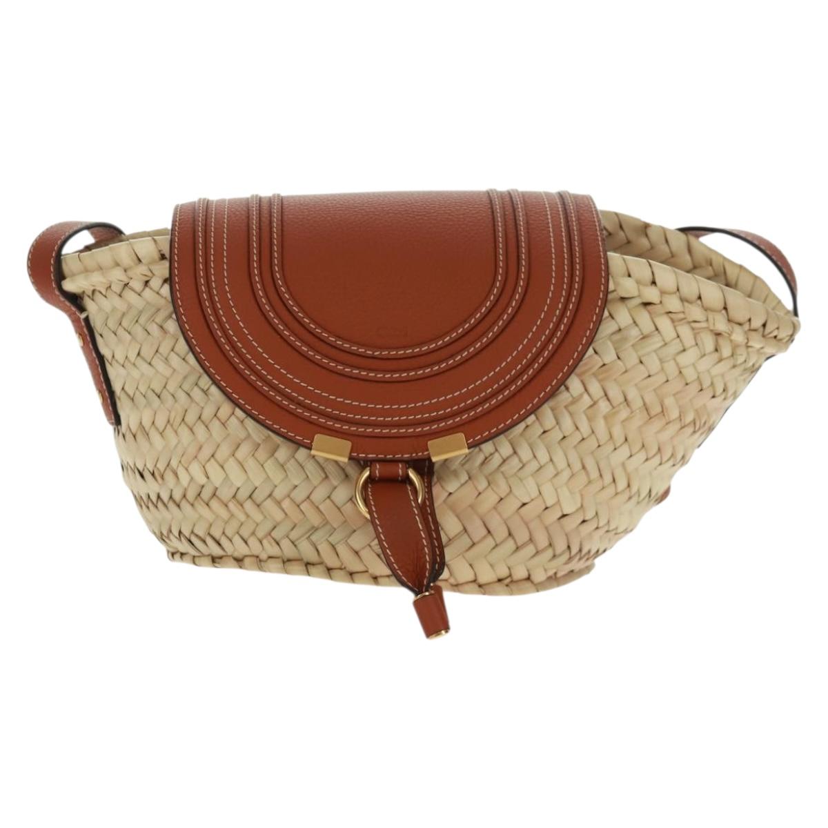Chloe Mercy Shoulder Bag Raffia Beige Brown Auth am10525V