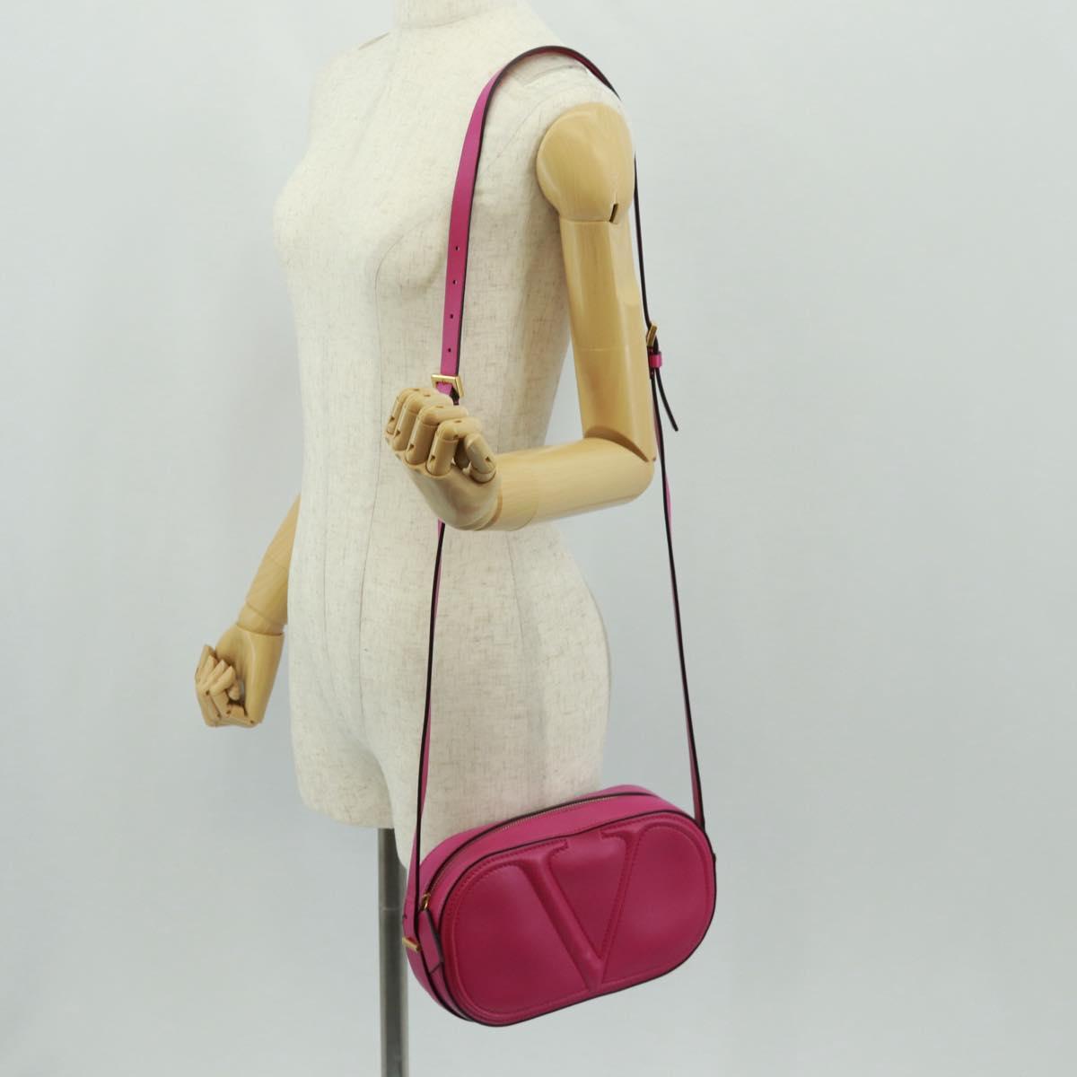 VALENTINO V Logo Walk Shoulder Bag Leather Pink Gold Auth am10527V