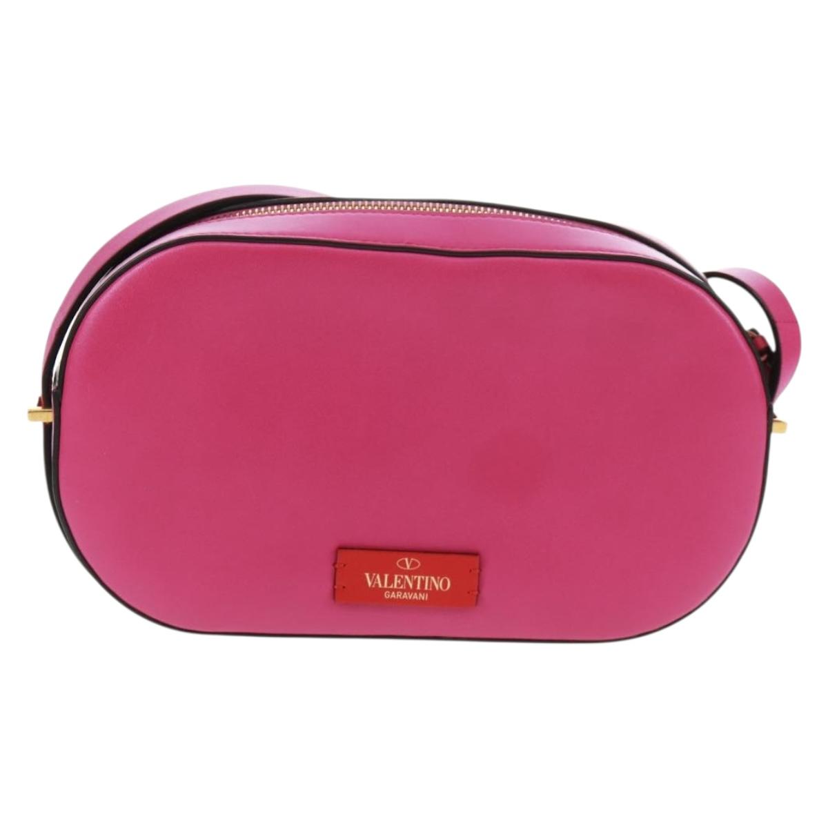 VALENTINO V Logo Walk Shoulder Bag Leather Pink Gold Auth am10527V