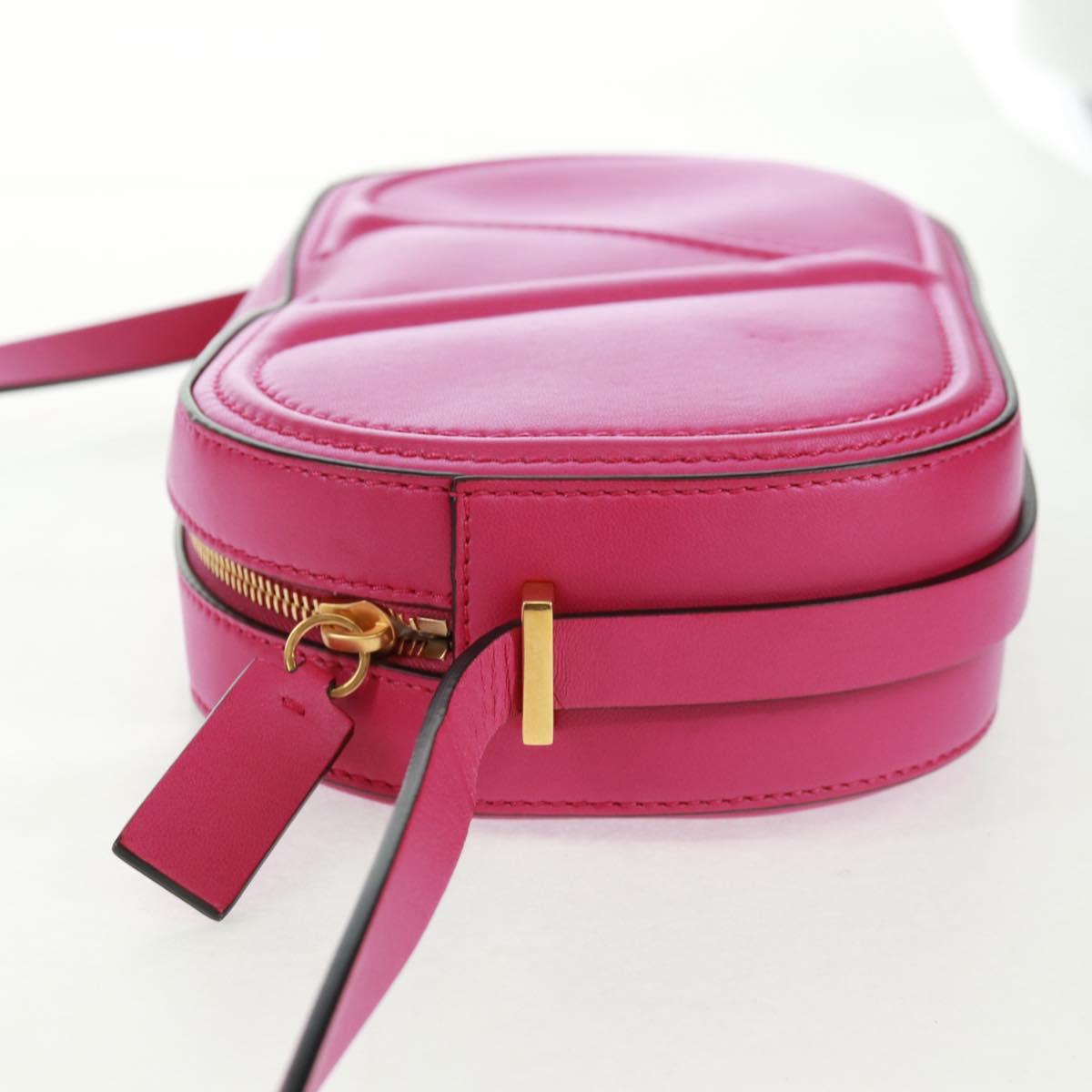 VALENTINO V Logo Walk Shoulder Bag Leather Pink Gold Auth am10527V