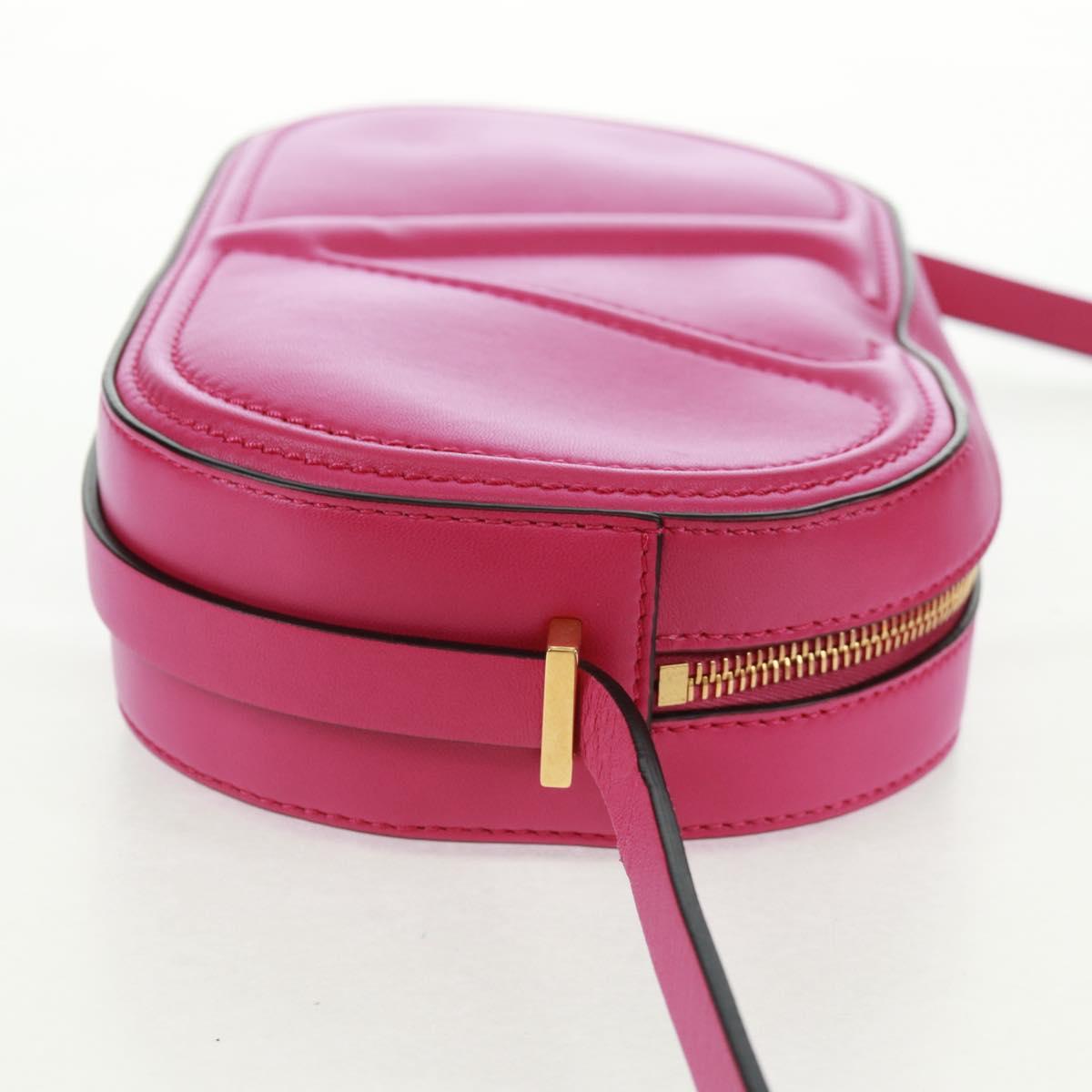 VALENTINO V Logo Walk Shoulder Bag Leather Pink Gold Auth am10527V