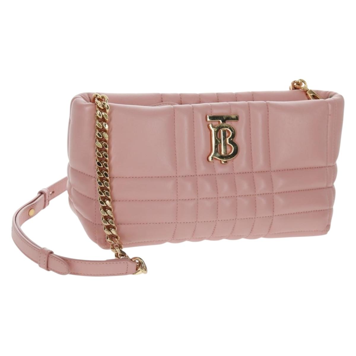 BURBERRY BT Quilted Chain Shoulder Bag Leather Pink Gold Auth am10528V