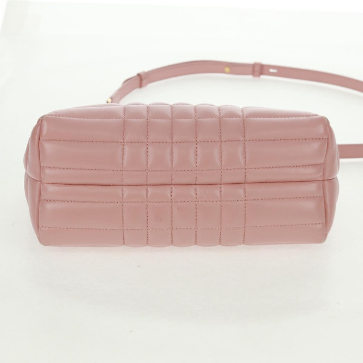 BURBERRY BT Quilted Chain Shoulder Bag Leather Pink Gold Auth am10528V
