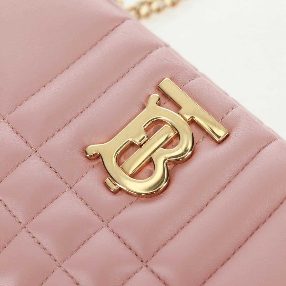 BURBERRY BT Quilted Chain Shoulder Bag Leather Pink Gold Auth am10528V