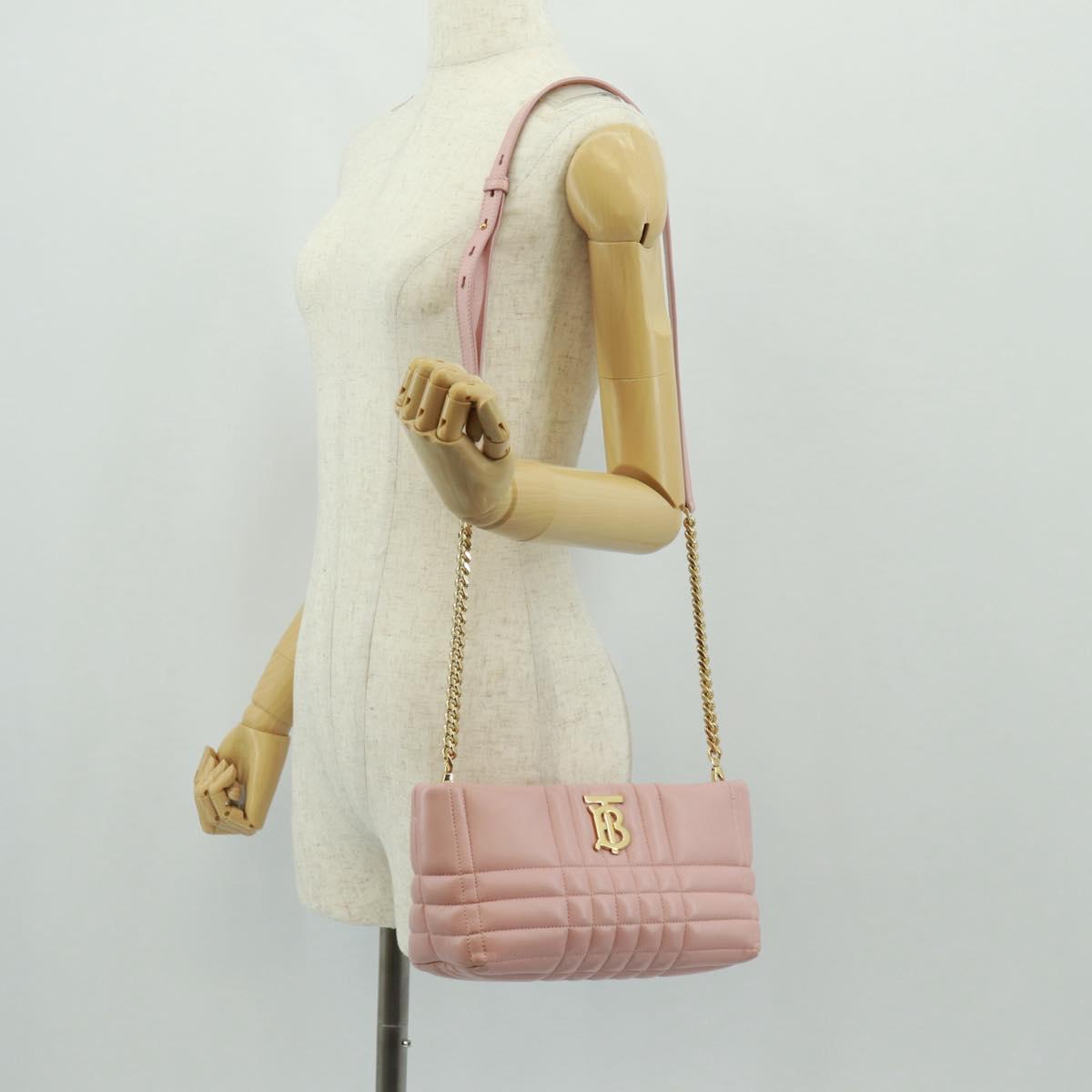 BURBERRY BT Quilted Chain Shoulder Bag Leather Pink Gold Auth am10528V