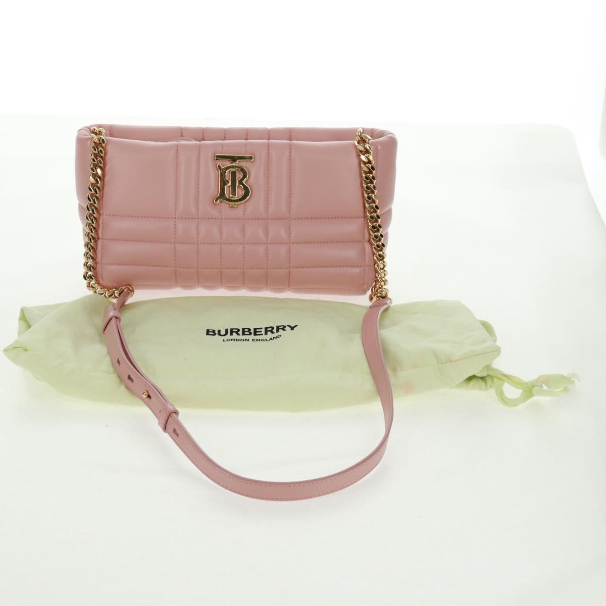 BURBERRY BT Quilted Chain Shoulder Bag Leather Pink Gold Auth am10528V