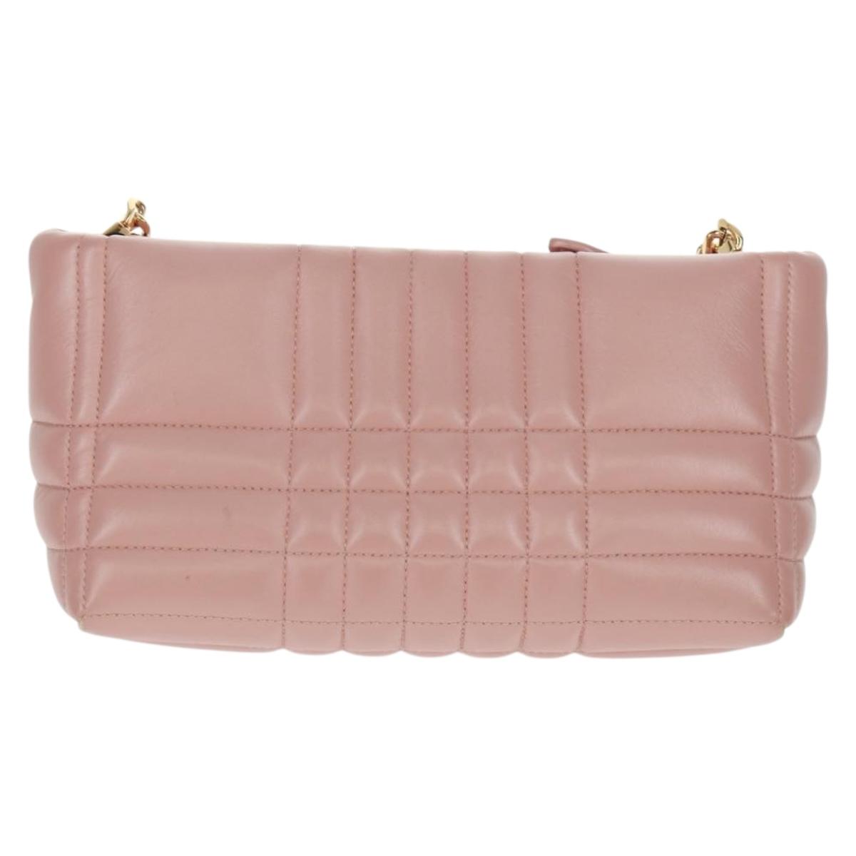 BURBERRY BT Quilted Chain Shoulder Bag Leather Pink Gold Auth am10528V