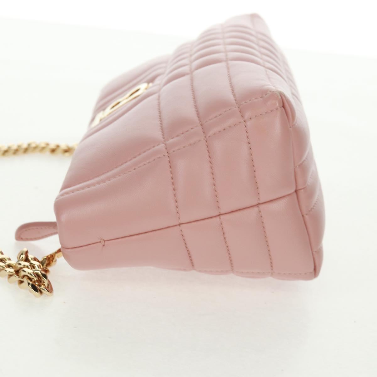 BURBERRY BT Quilted Chain Shoulder Bag Leather Pink Gold Auth am10528V