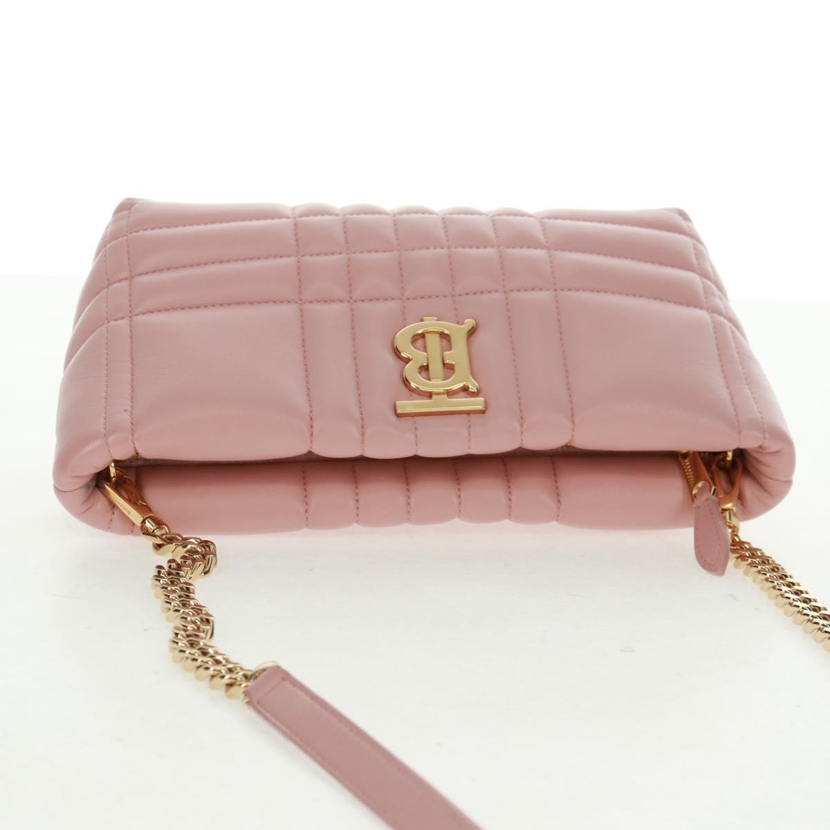 BURBERRY BT Quilted Chain Shoulder Bag Leather Pink Gold Auth am10528V