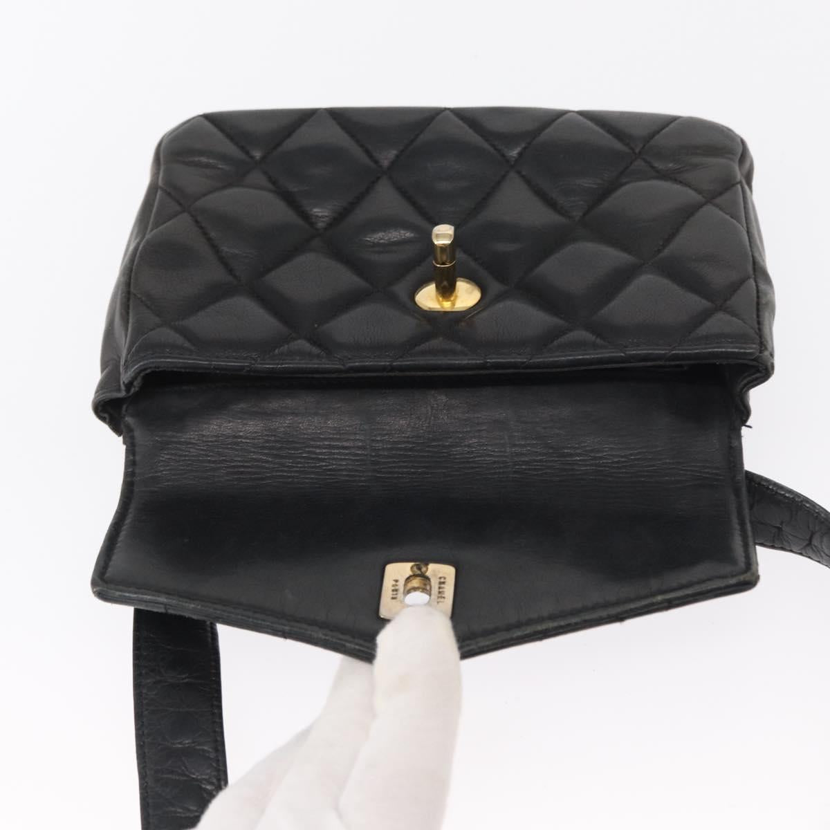 CHANEL Matelasse Waist bag Lamb Skin Black Gold CC Auth am10530