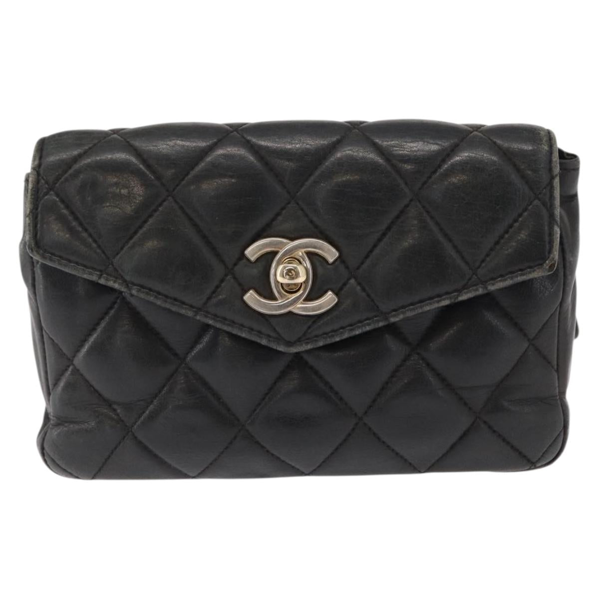 CHANEL Matelasse Waist bag Lamb Skin Black Gold CC Auth am10530