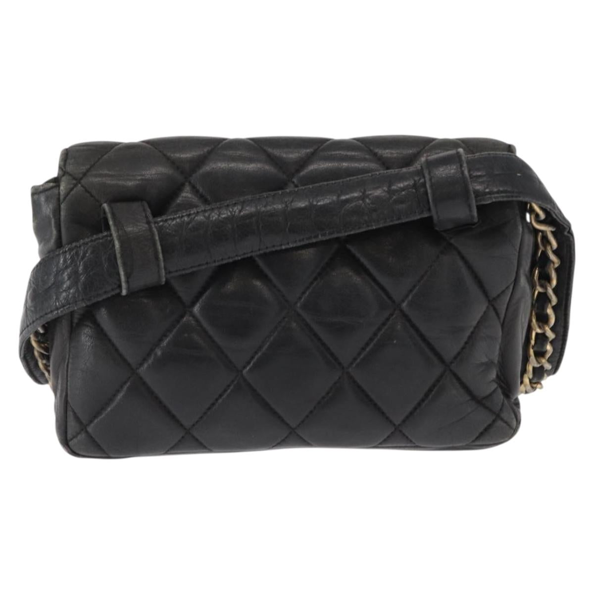 CHANEL Matelasse Waist bag Lamb Skin Black Gold CC Auth am10530