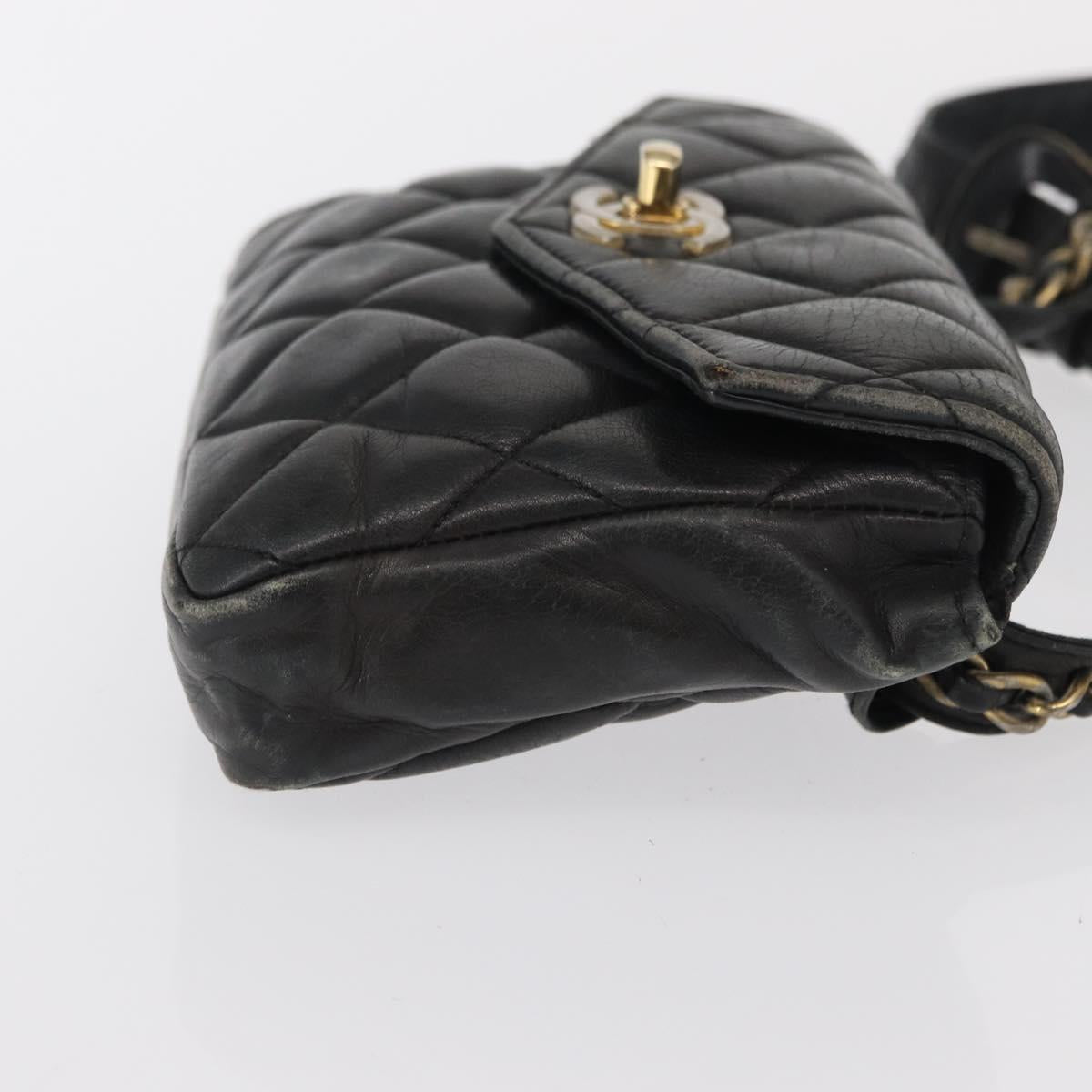CHANEL Matelasse Waist bag Lamb Skin Black Gold CC Auth am10530