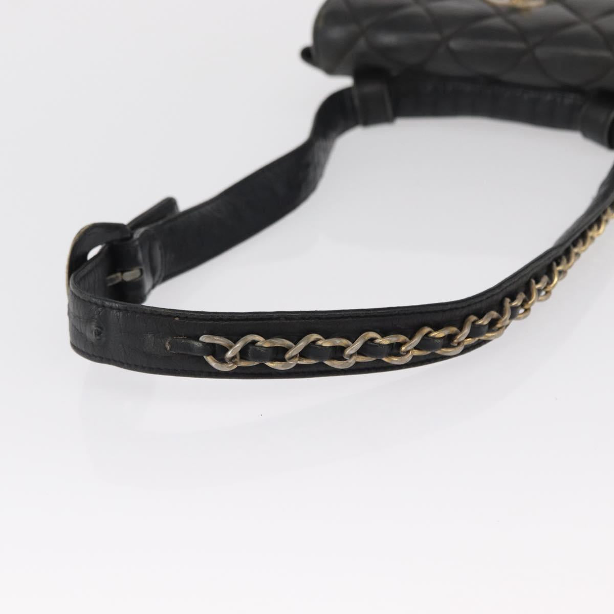 CHANEL Matelasse Waist bag Lamb Skin Black Gold CC Auth am10530