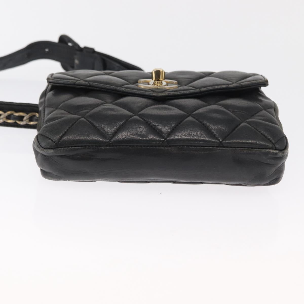 CHANEL Matelasse Waist bag Lamb Skin Black Gold CC Auth am10530