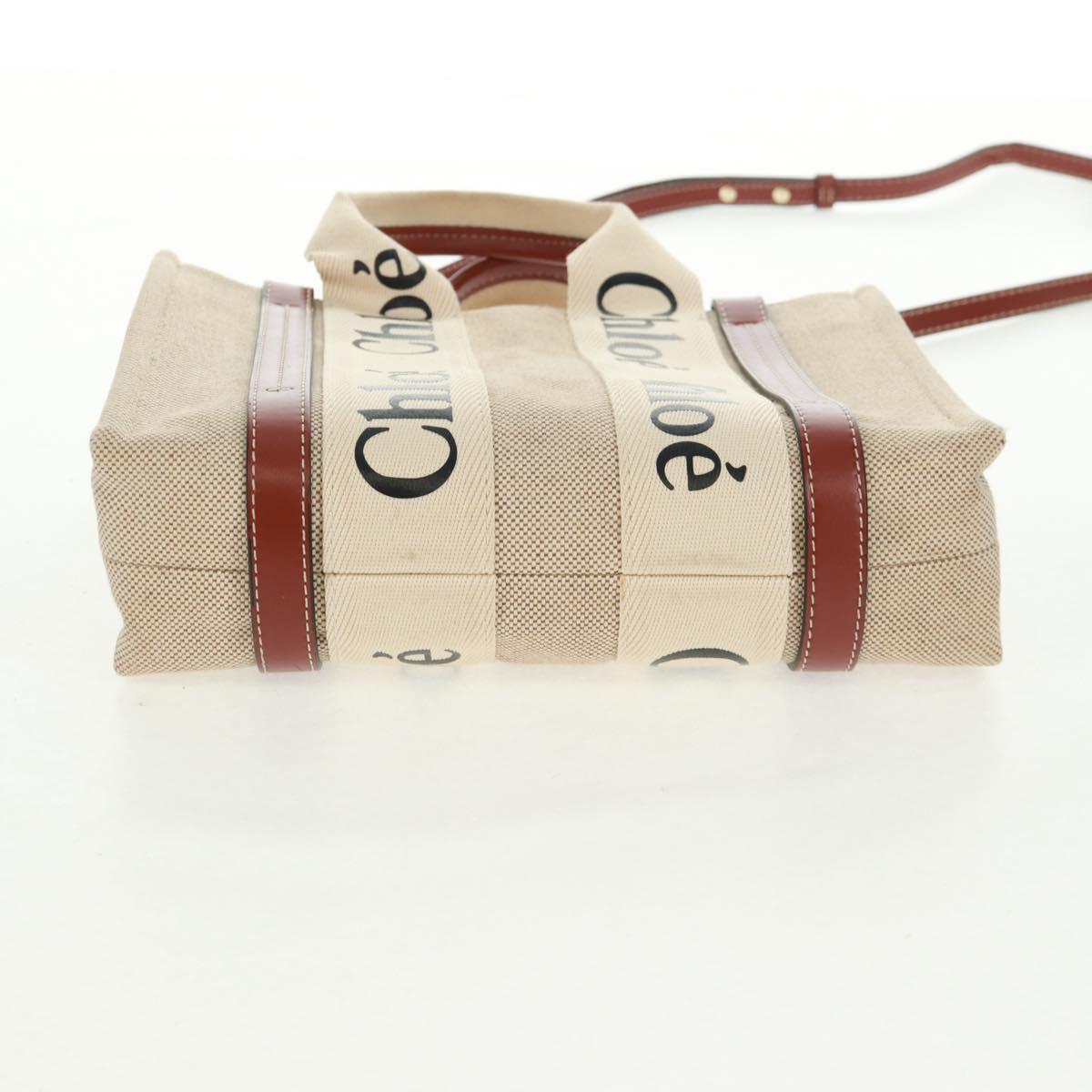 Chloe Woody Hand Bag Canvas 2way Beige Gold Auth am10533V
