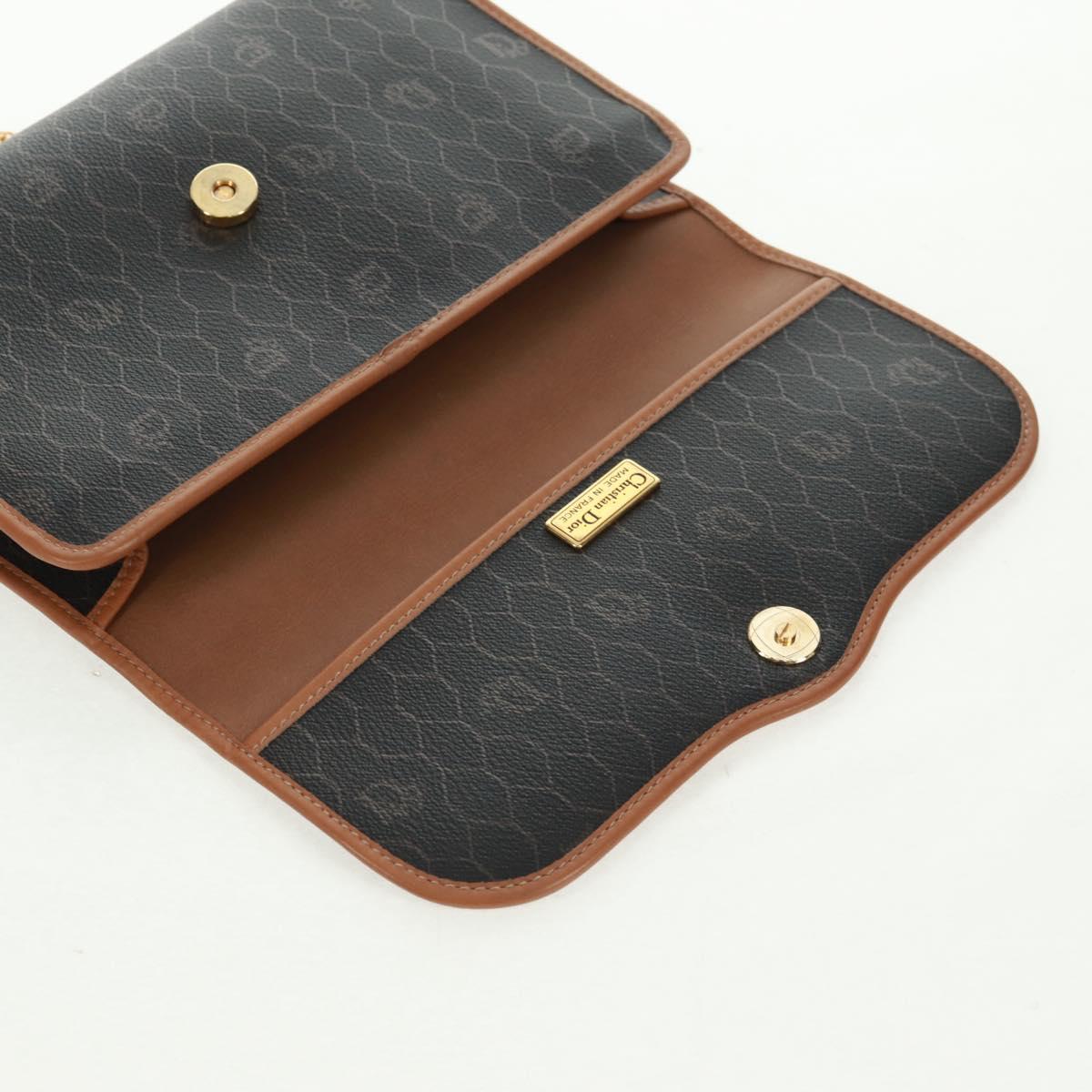 Christian Dior Honeycomb Canvas Chain Shoulder Bag Black Gold Auth am10539V