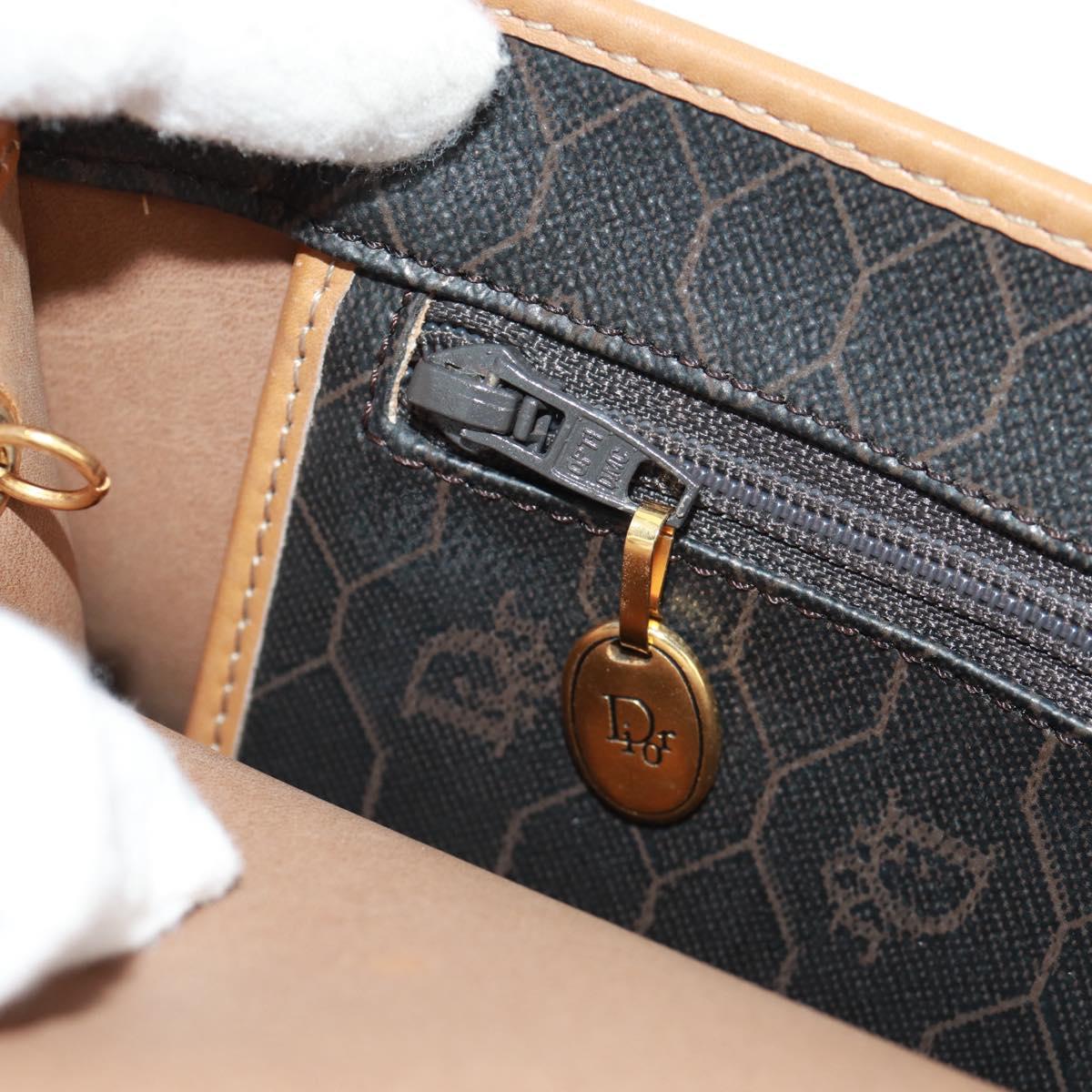 Christian Dior Honeycomb Canvas Chain Shoulder Bag Black Gold Auth am10539V