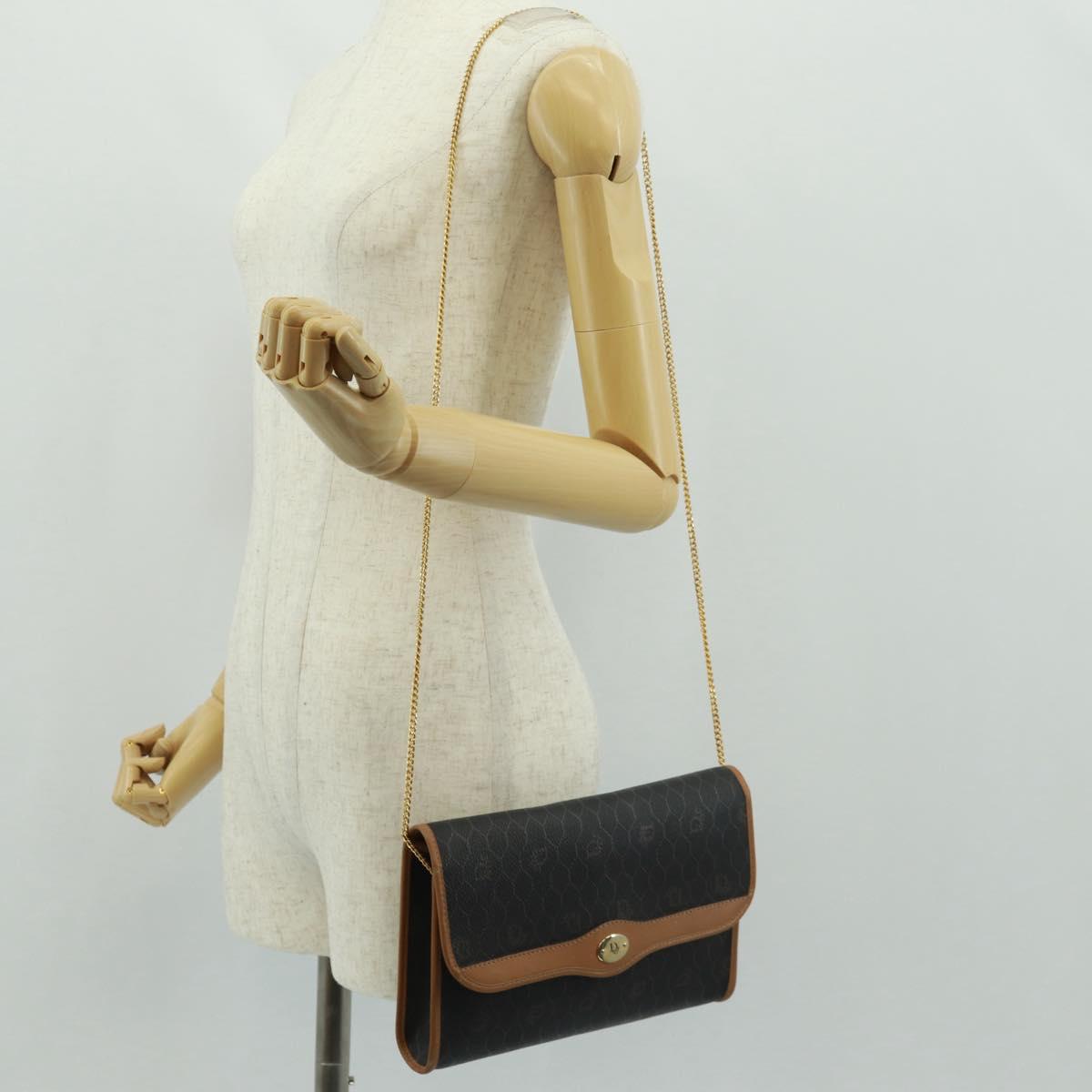 Christian Dior Honeycomb Canvas Chain Shoulder Bag Black Gold Auth am10539V