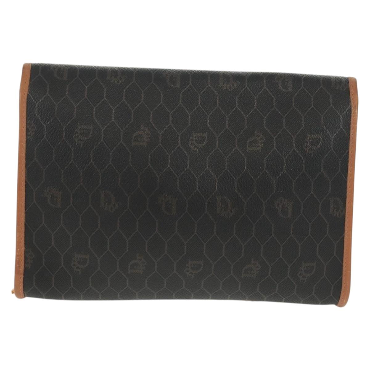 Christian Dior Honeycomb Canvas Chain Shoulder Bag Black Gold Auth am10539V