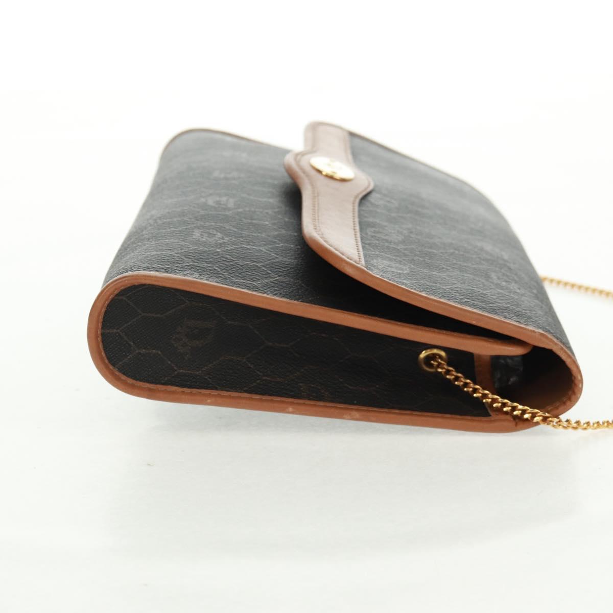 Christian Dior Honeycomb Canvas Chain Shoulder Bag Black Gold Auth am10539V