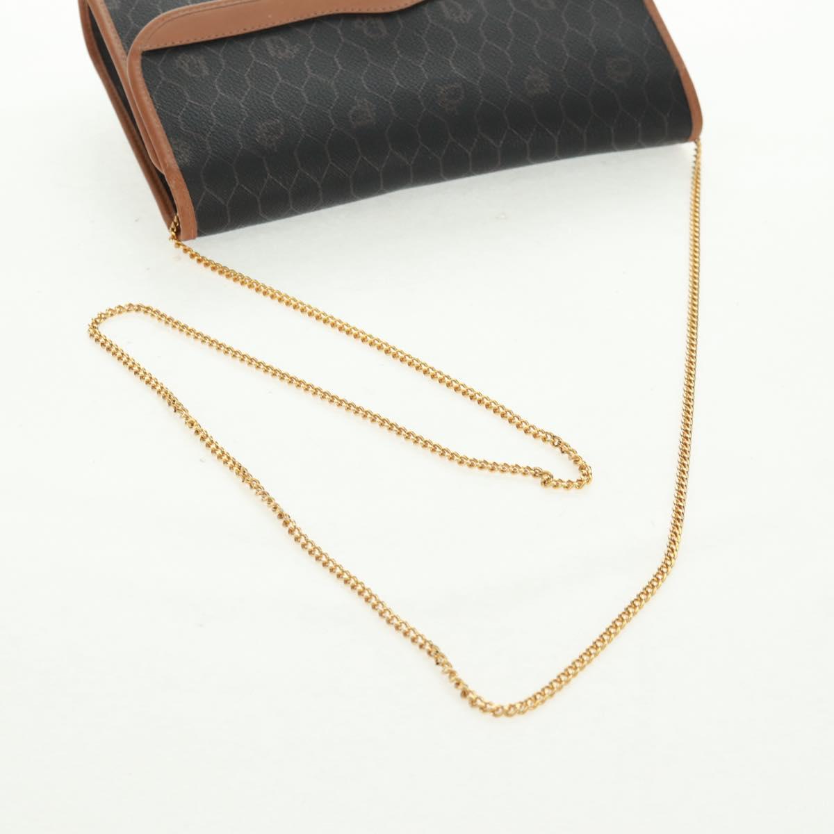 Christian Dior Honeycomb Canvas Chain Shoulder Bag Black Gold Auth am10539V