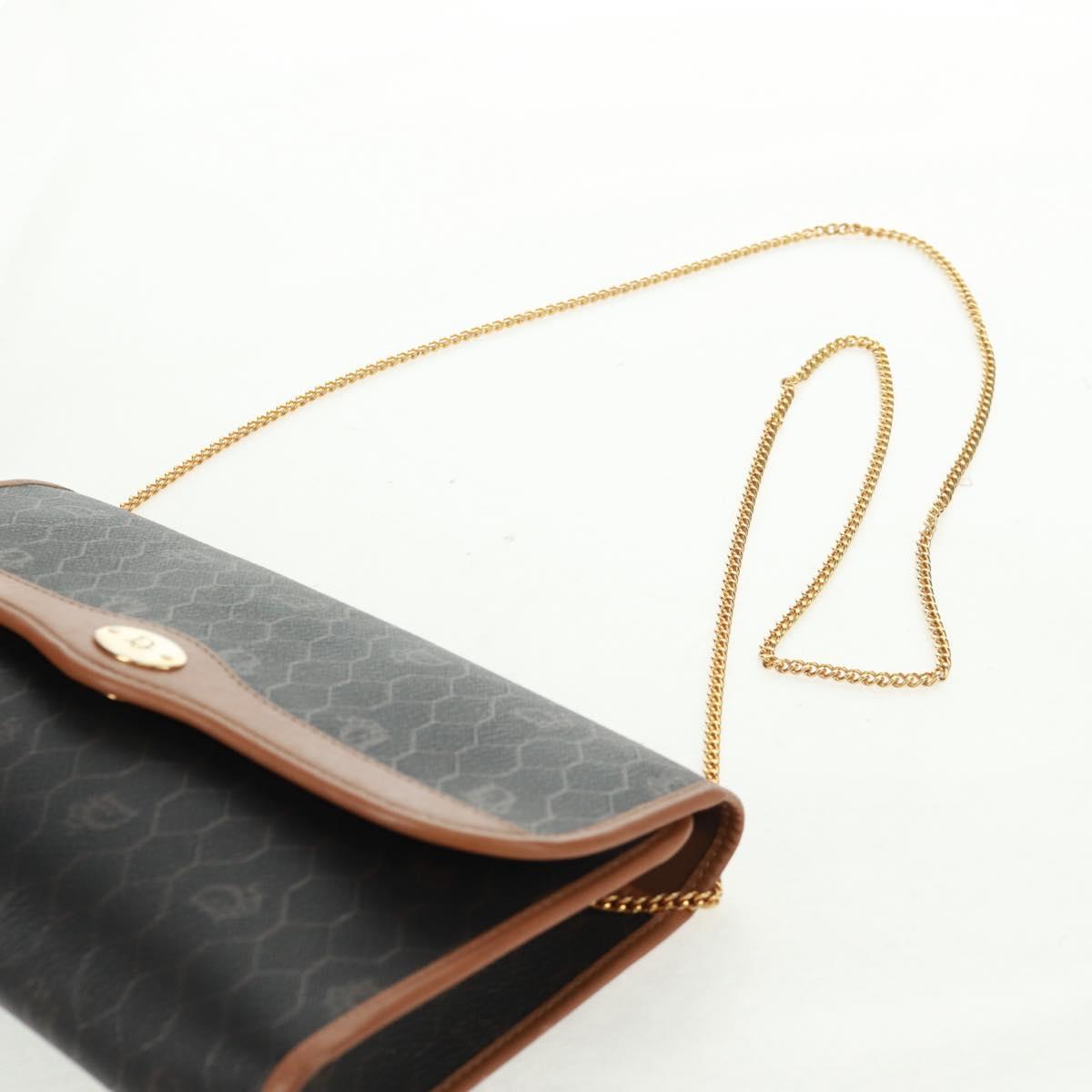 Christian Dior Honeycomb Canvas Chain Shoulder Bag Black Gold Auth am10539V