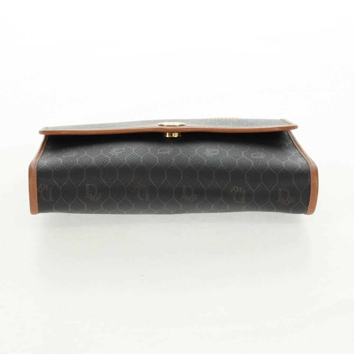 Christian Dior Honeycomb Canvas Chain Shoulder Bag Black Gold Auth am10539V