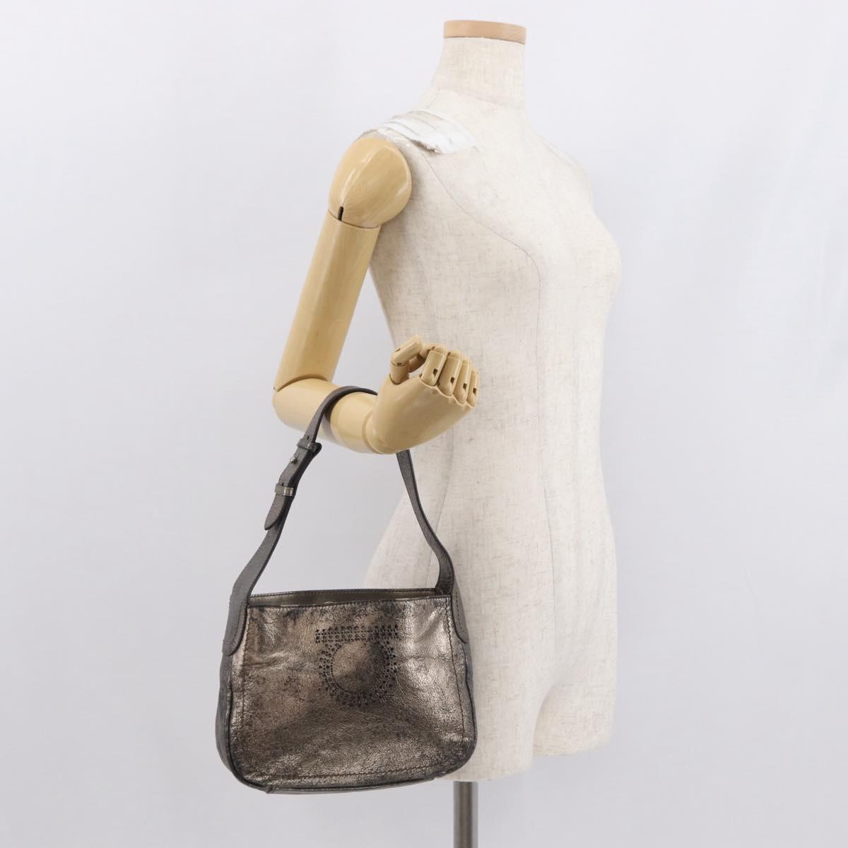 Salvatore Ferragamo Gancini Shoulder Bag Leather Silver Auth am10540