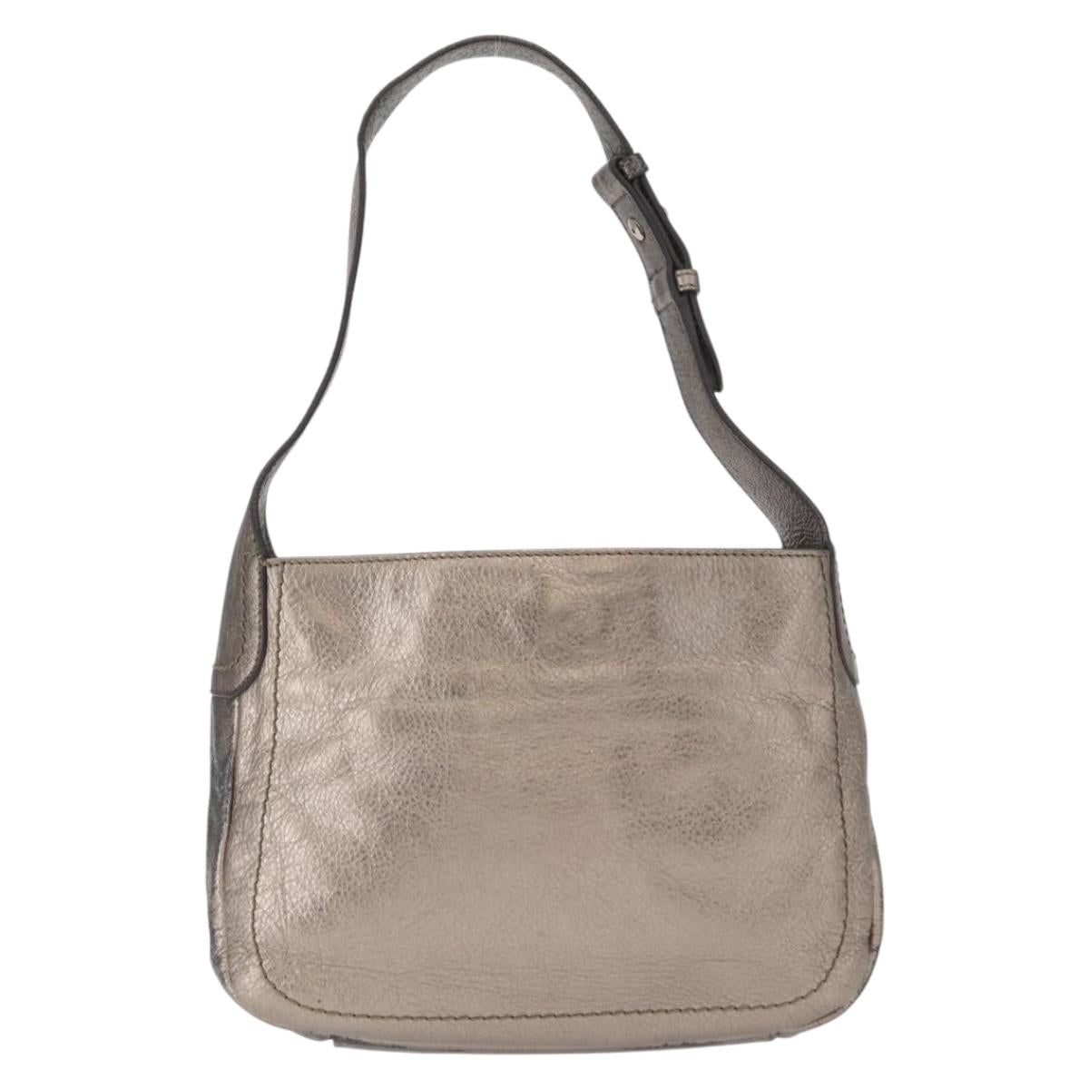 Salvatore Ferragamo Gancini Shoulder Bag Leather Silver Auth am10540