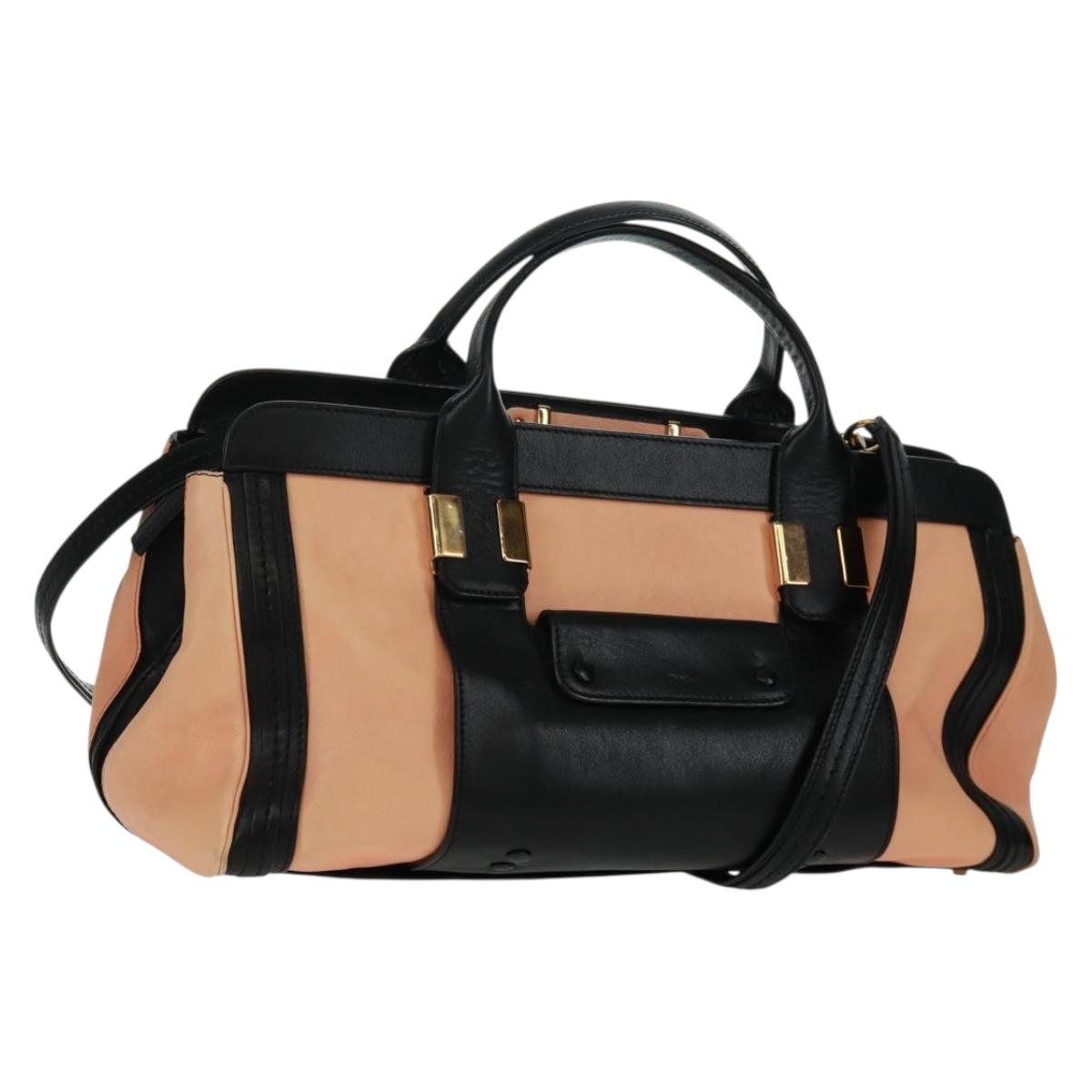 Chloe Alice Hand Bag Leather 2way Beige Black gold Auth am10542V